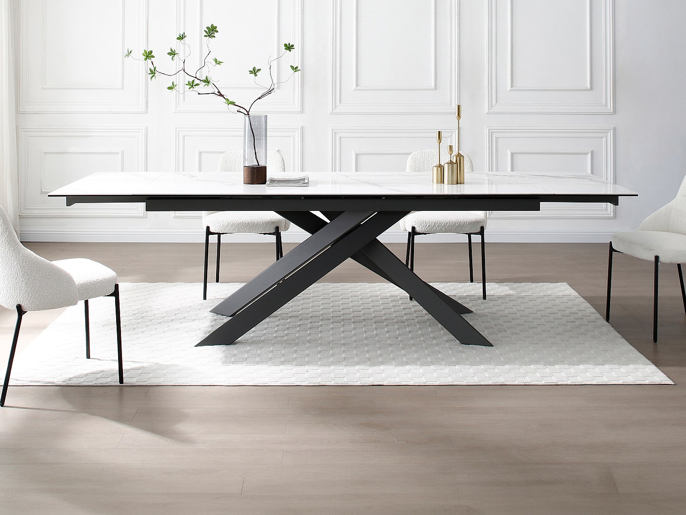 Table extensible en céramique et verre trempé - Effet marbre blanc et ...