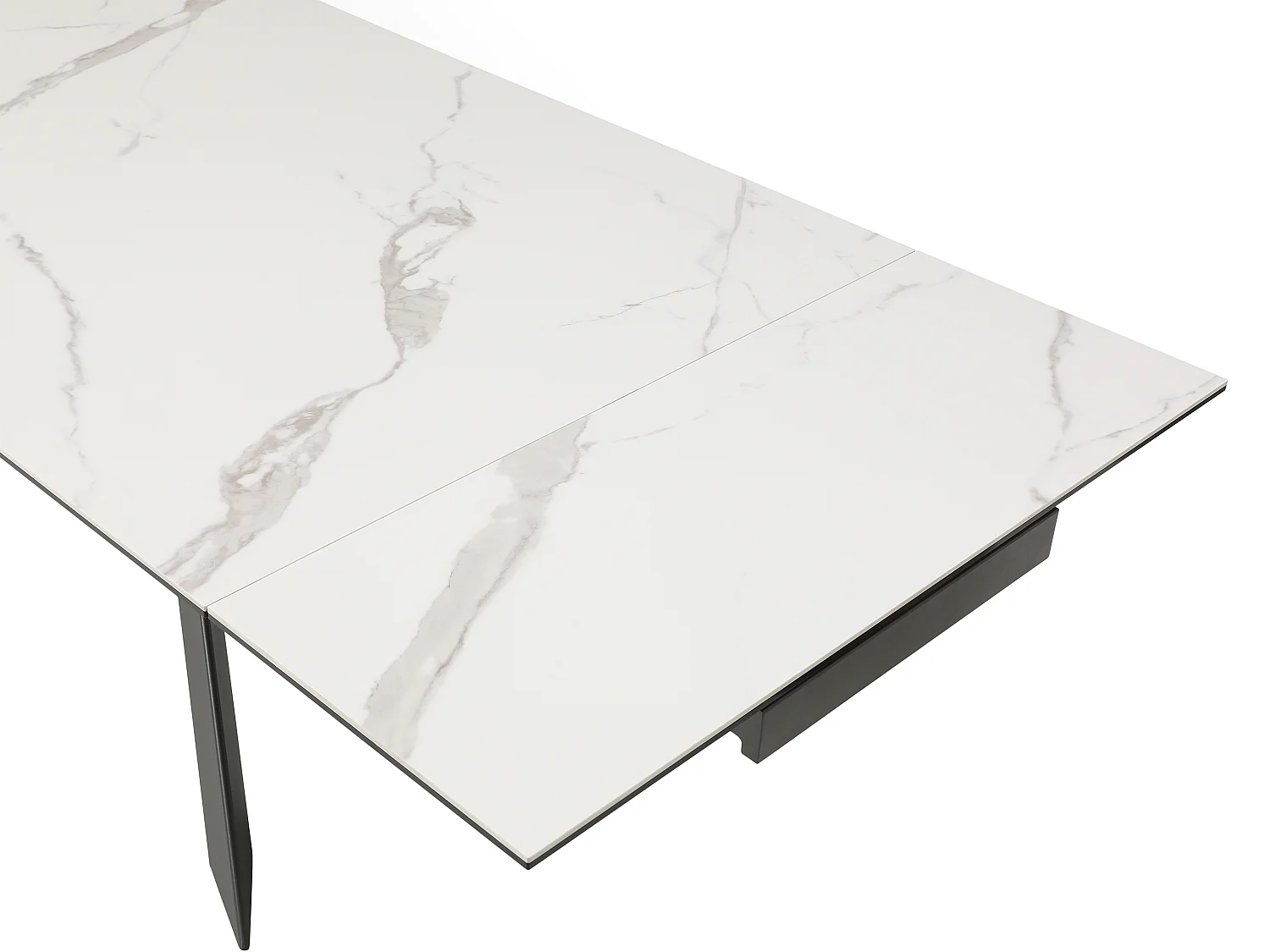 Verlengbare eettafel 8 tot 12 plaatsen van keramiek, gehard glas en metaal - Wit marmereffect en antraciet - COREMA van Maison Céphy