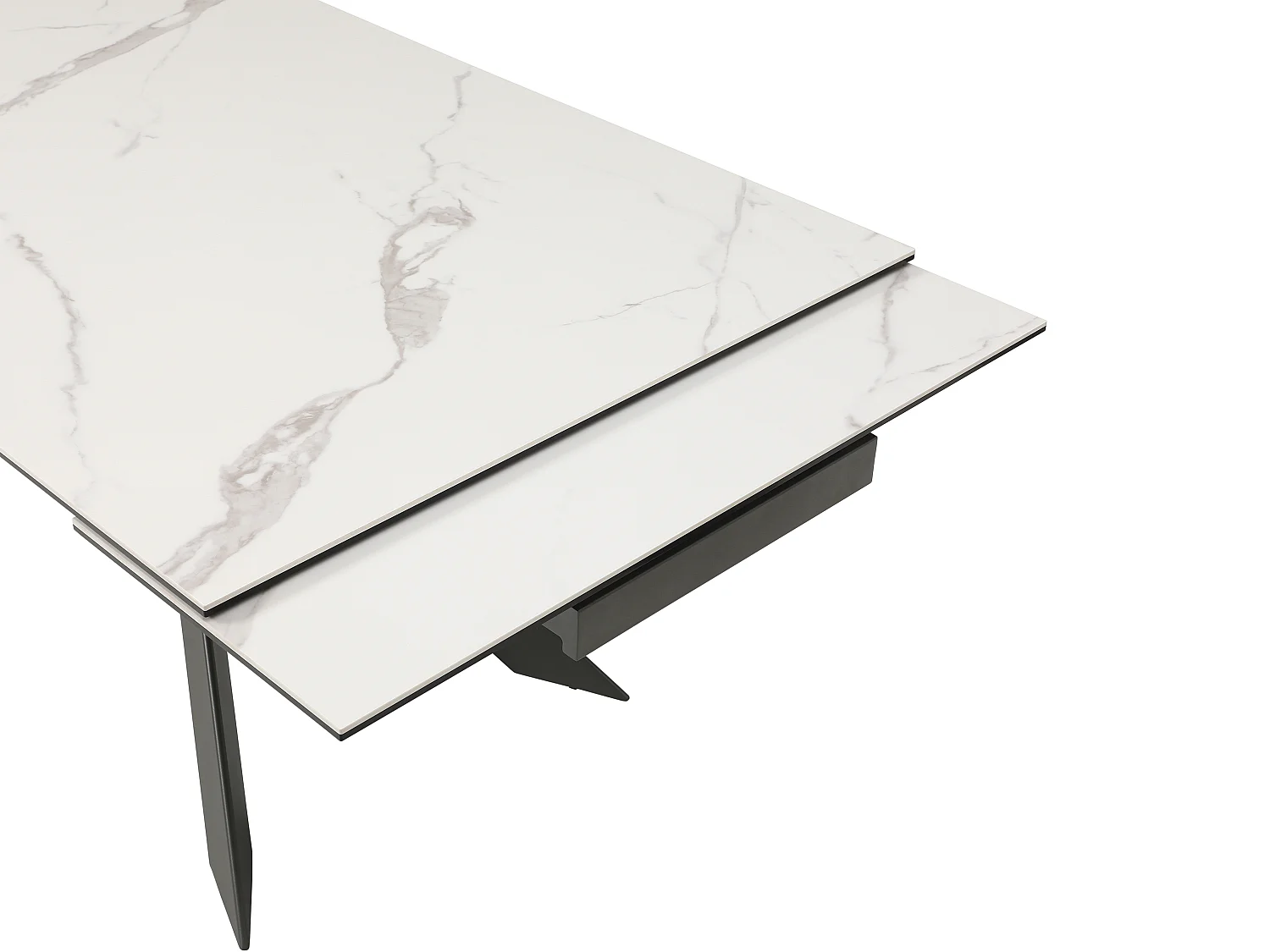 Verlengbare eettafel 8 tot 12 plaatsen van keramiek, gehard glas en metaal - Wit marmereffect en antraciet - COREMA van Maison Céphy