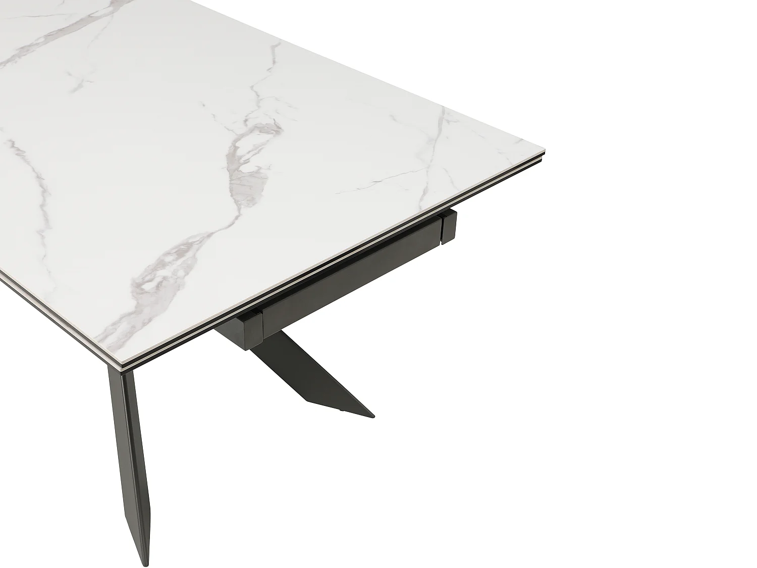 Verlengbare eettafel 8 tot 12 plaatsen van keramiek, gehard glas en metaal - Wit marmereffect en antraciet - COREMA van Maison Céphy