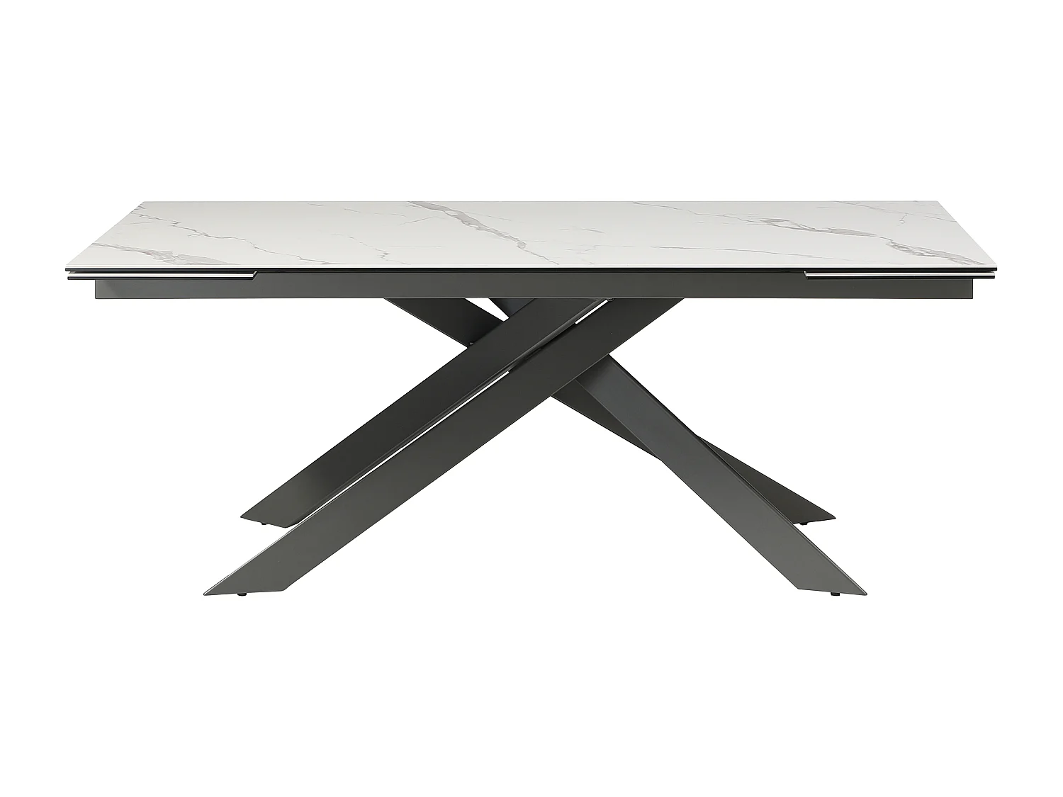 Verlengbare eettafel 8 tot 12 plaatsen van keramiek, gehard glas en metaal - Wit marmereffect en antraciet - COREMA van Maison Céphy