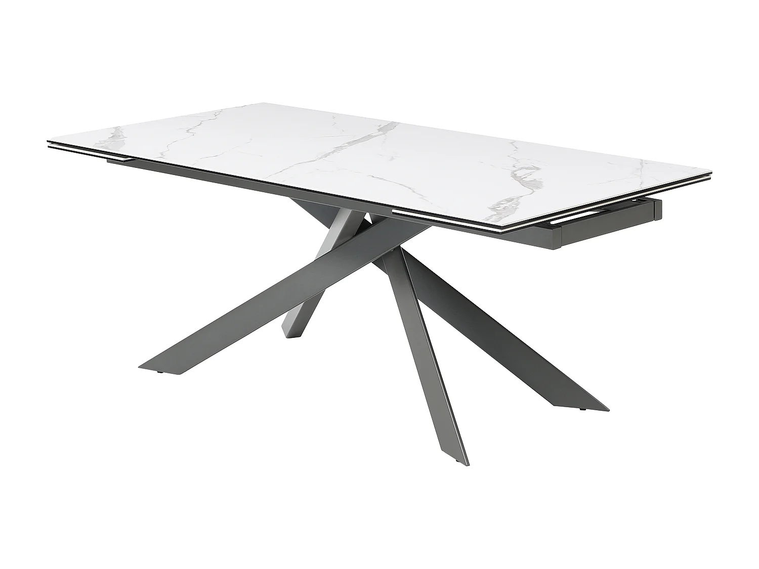 Verlengbare eettafel 8 tot 12 plaatsen van keramiek, gehard glas en metaal - Wit marmereffect en antraciet - COREMA van Maison Céphy