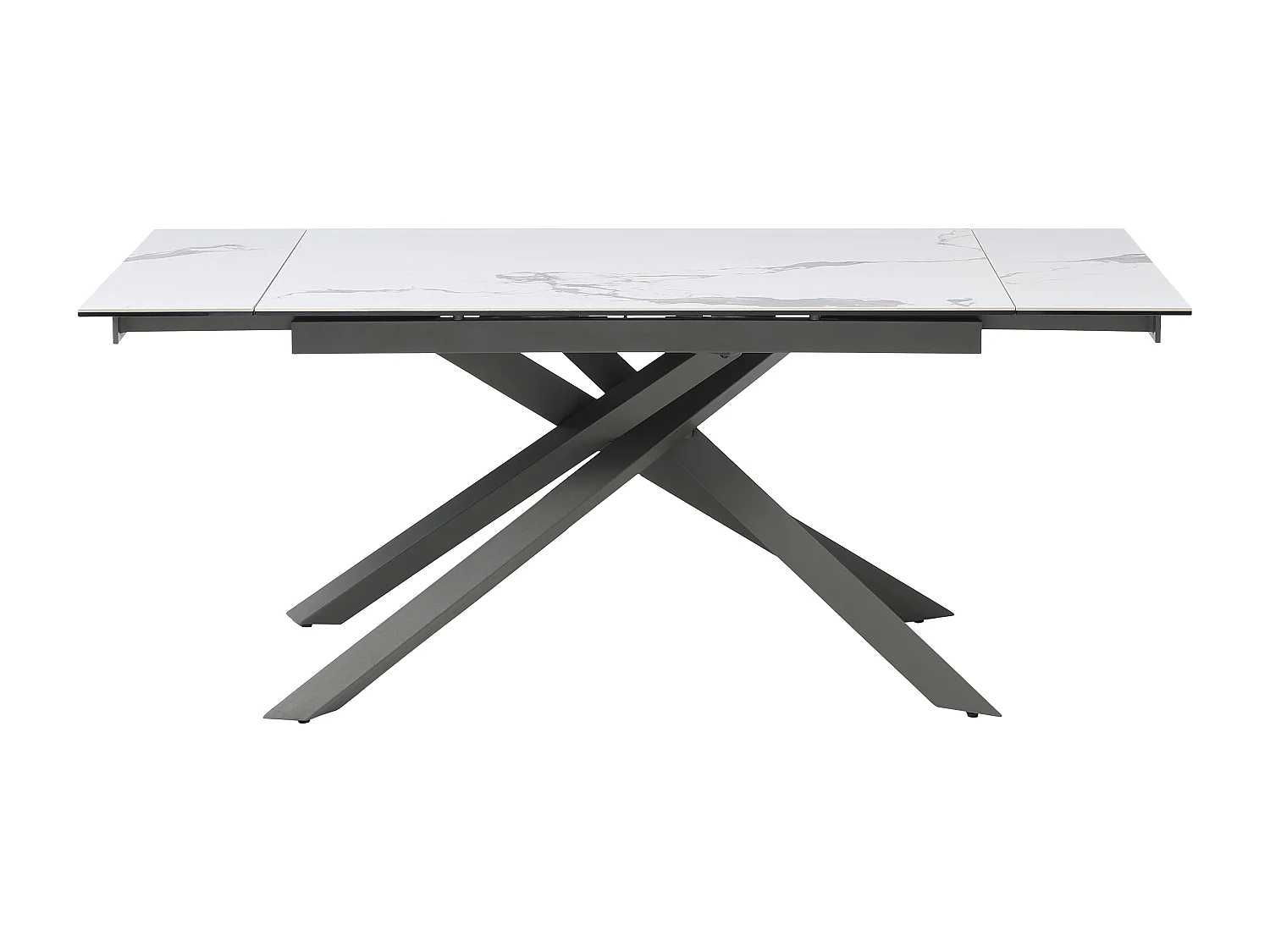 Esstisch für 4 bis 8 Personen ausziehbar - Keramik, Sicherheitsglas & Metall - Marmor-Optik Weiß & Anthrazit - COREMA von Maison Céphy