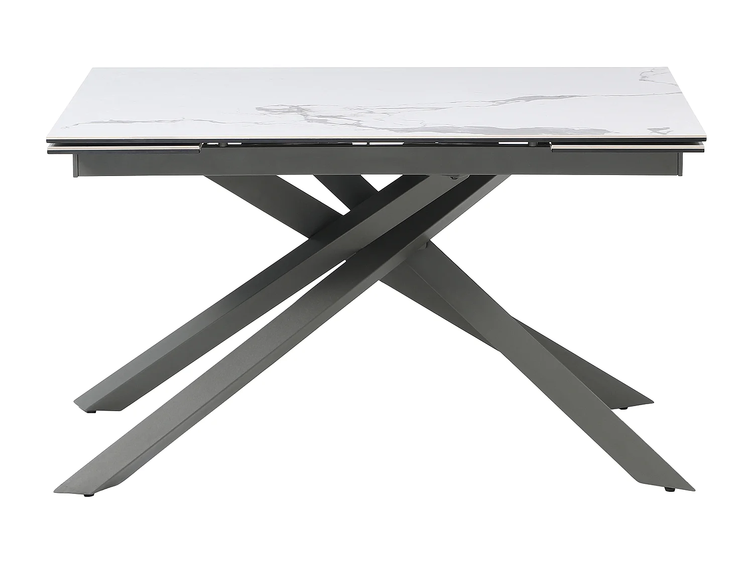 Esstisch für 4 bis 8 Personen ausziehbar - Keramik, Sicherheitsglas & Metall - Marmor-Optik Weiß & Anthrazit - COREMA von Maison Céphy