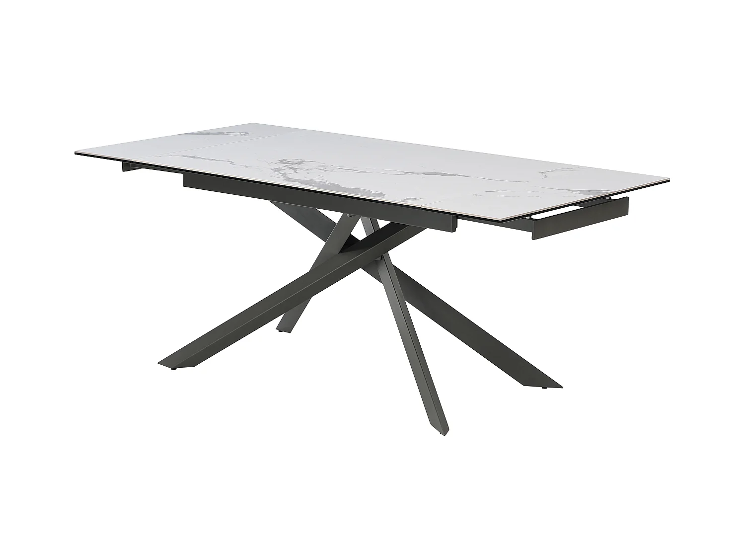 Esstisch für 4 bis 8 Personen ausziehbar - Keramik, Sicherheitsglas & Metall - Marmor-Optik Weiß & Anthrazit - COREMA von Maison Céphy