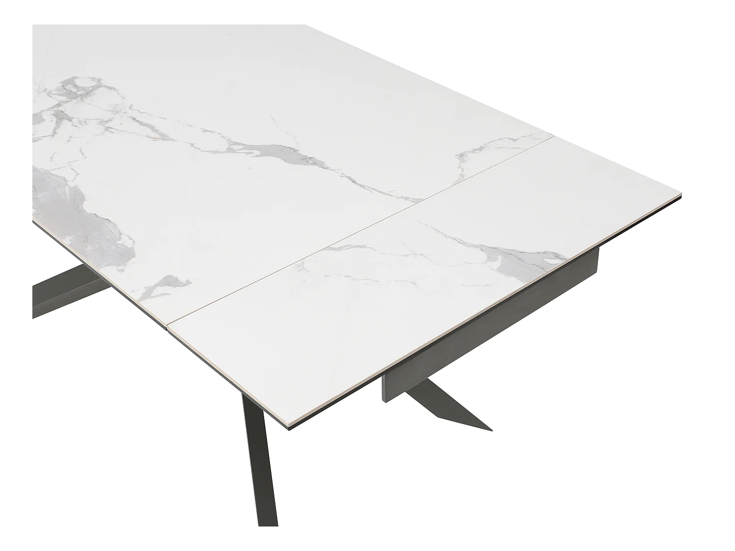 Esstisch für 4 bis 8 Personen ausziehbar - Keramik, Sicherheitsglas & Metall - Marmor-Optik Weiß & Anthrazit - COREMA von Maison Céphy