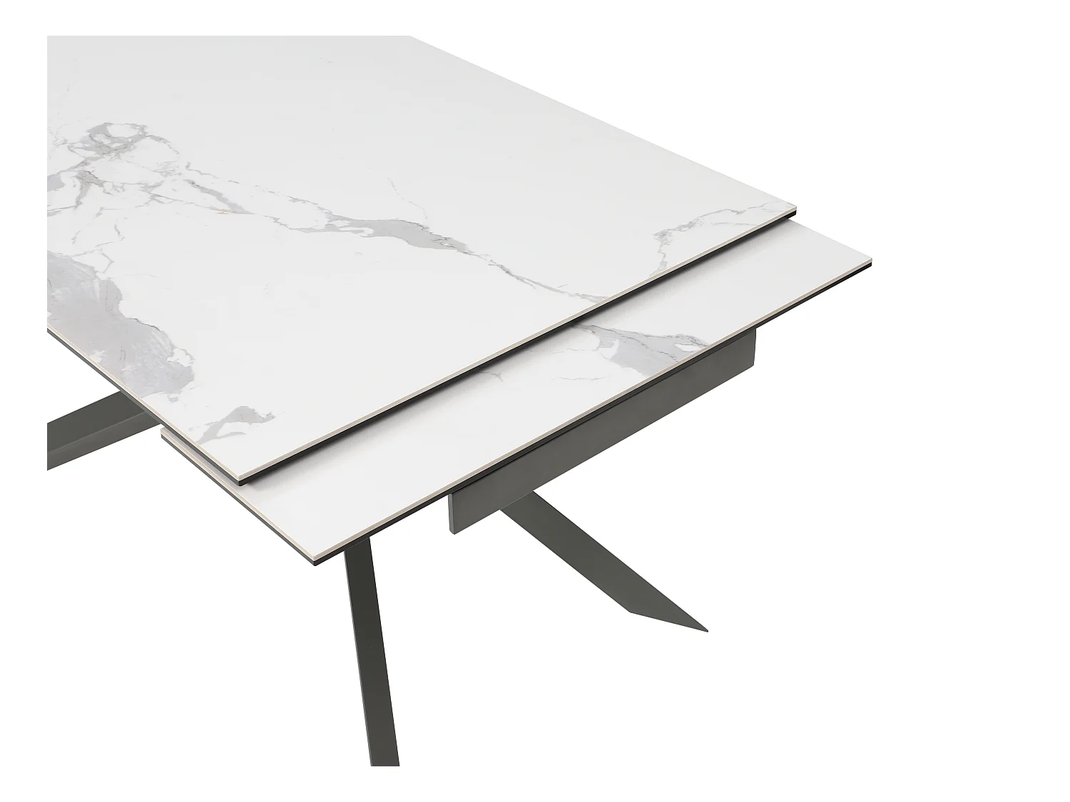 Esstisch für 4 bis 8 Personen ausziehbar - Keramik, Sicherheitsglas & Metall - Marmor-Optik Weiß & Anthrazit - COREMA von Maison Céphy