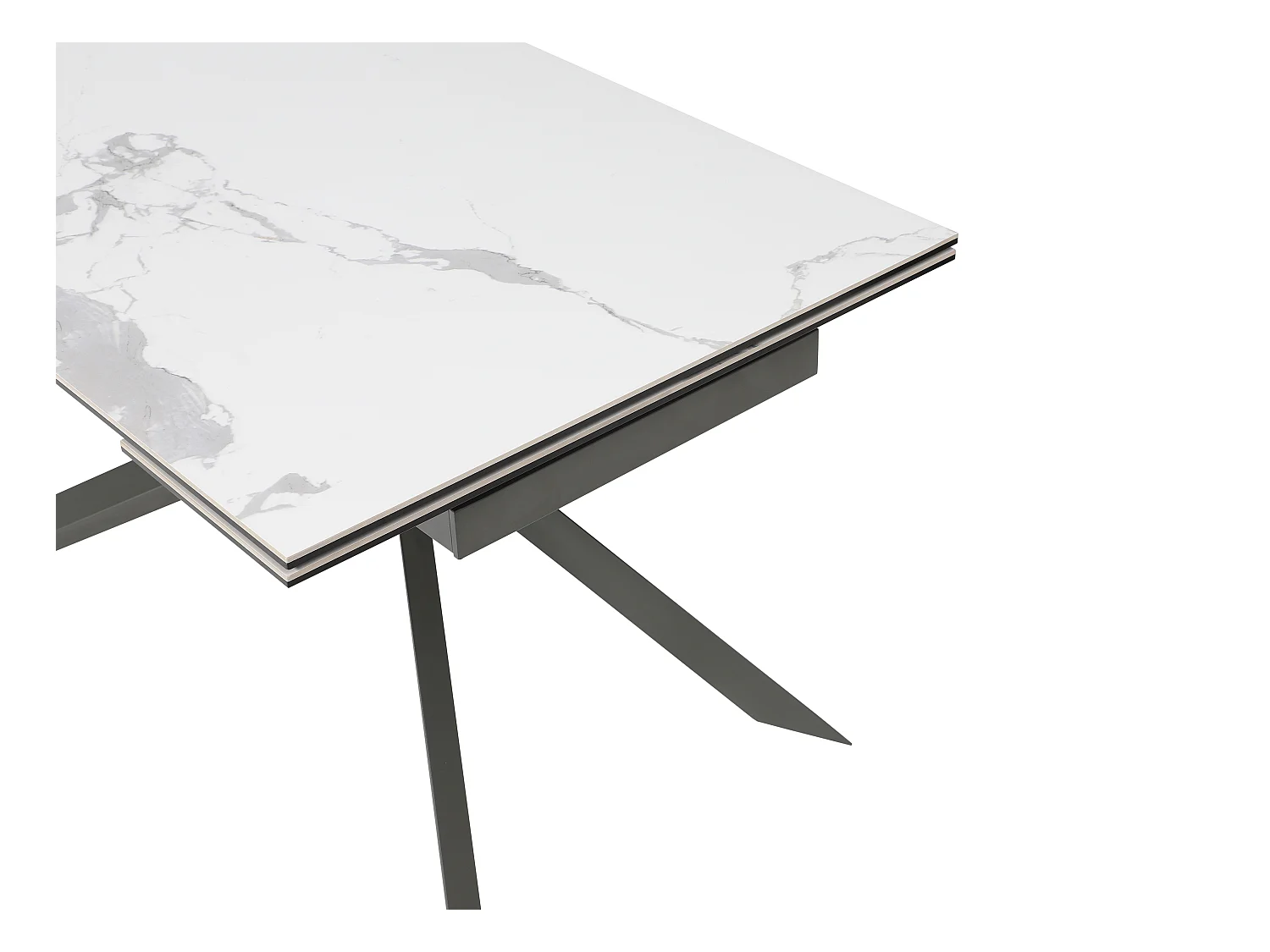 Esstisch für 4 bis 8 Personen ausziehbar - Keramik, Sicherheitsglas & Metall - Marmor-Optik Weiß & Anthrazit - COREMA von Maison Céphy