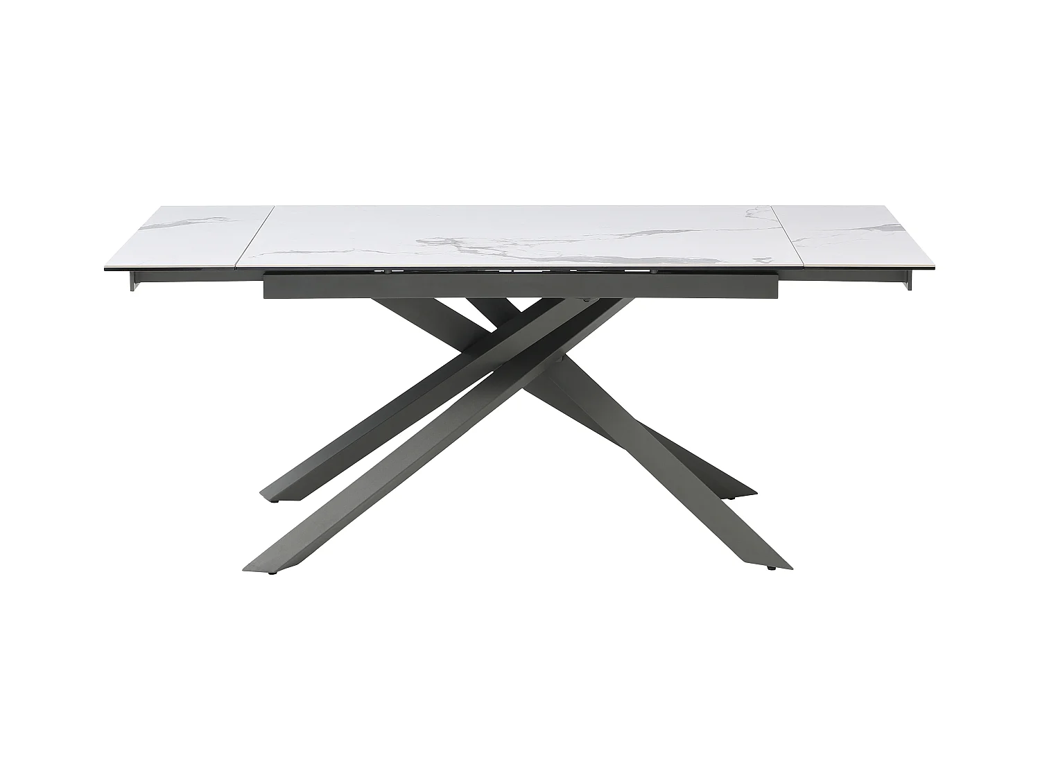 Esstisch für 4 bis 8 Personen ausziehbar - Keramik, Sicherheitsglas & Metall - Marmor-Optik Weiß & Anthrazit - COREMA von Maison Céphy