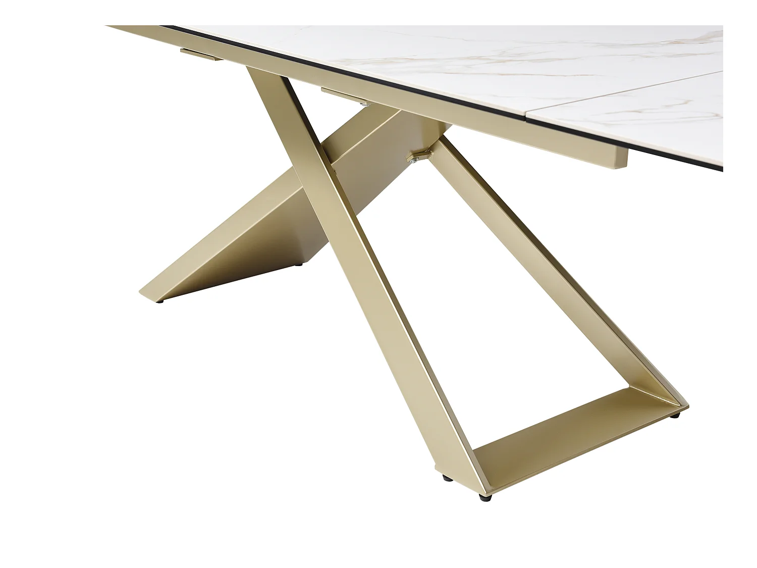 Table à manger extensible 6 à 10 personnes en céramique, verre trempé et métal - Effet marbre blanc et Doré - XERENA de Maison Céphy
