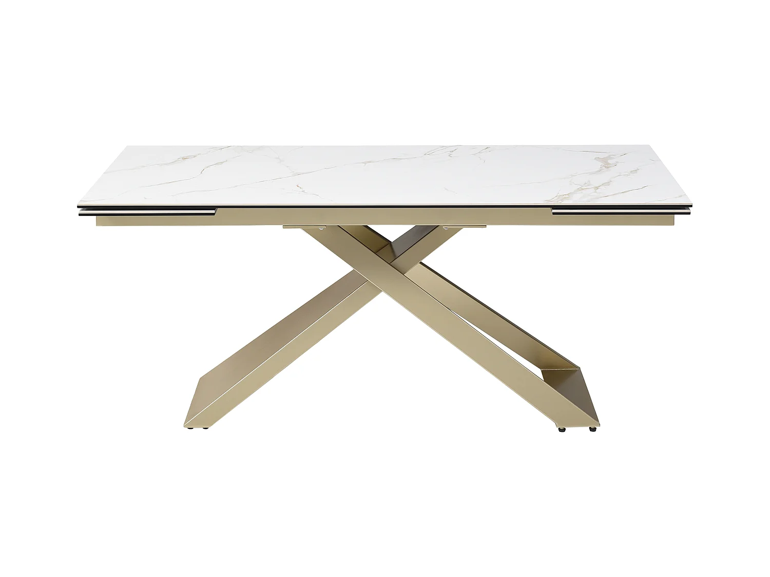 Table à manger extensible 6 à 10 personnes en céramique, verre trempé et métal - Effet marbre blanc et Doré - XERENA de Maison Céphy