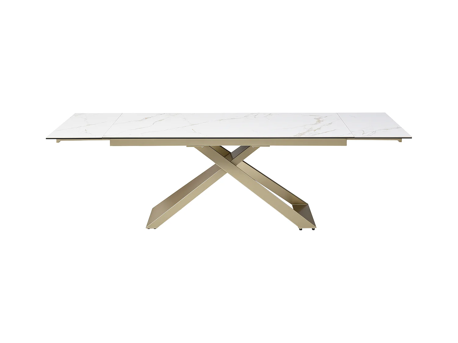 Table à manger extensible 6 à 10 personnes en céramique, verre trempé et métal - Effet marbre blanc et Doré - XERENA de Maison Céphy