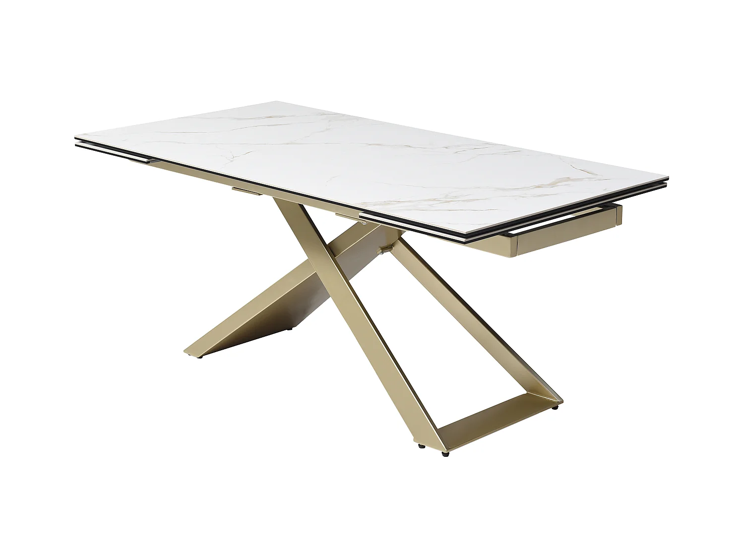 Table à manger extensible 6 à 10 personnes en céramique, verre trempé et métal - Effet marbre blanc et Doré - XERENA de Maison Céphy