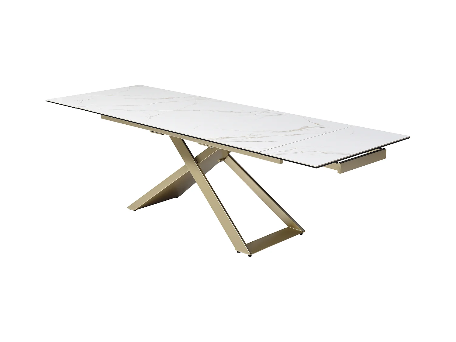 Table à manger extensible 6 à 10 personnes en céramique, verre trempé et métal - Effet marbre blanc et Doré - XERENA de Maison Céphy