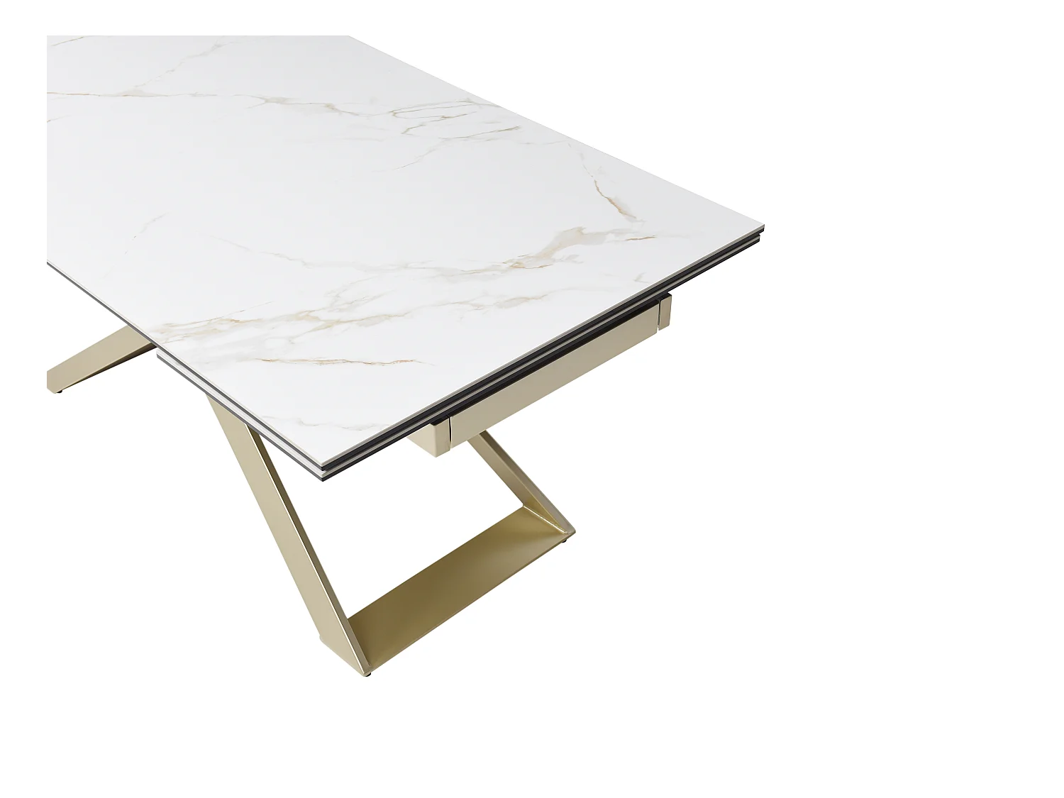 Table à manger extensible 6 à 10 personnes en céramique, verre trempé et métal - Effet marbre blanc et Doré - XERENA de Maison Céphy