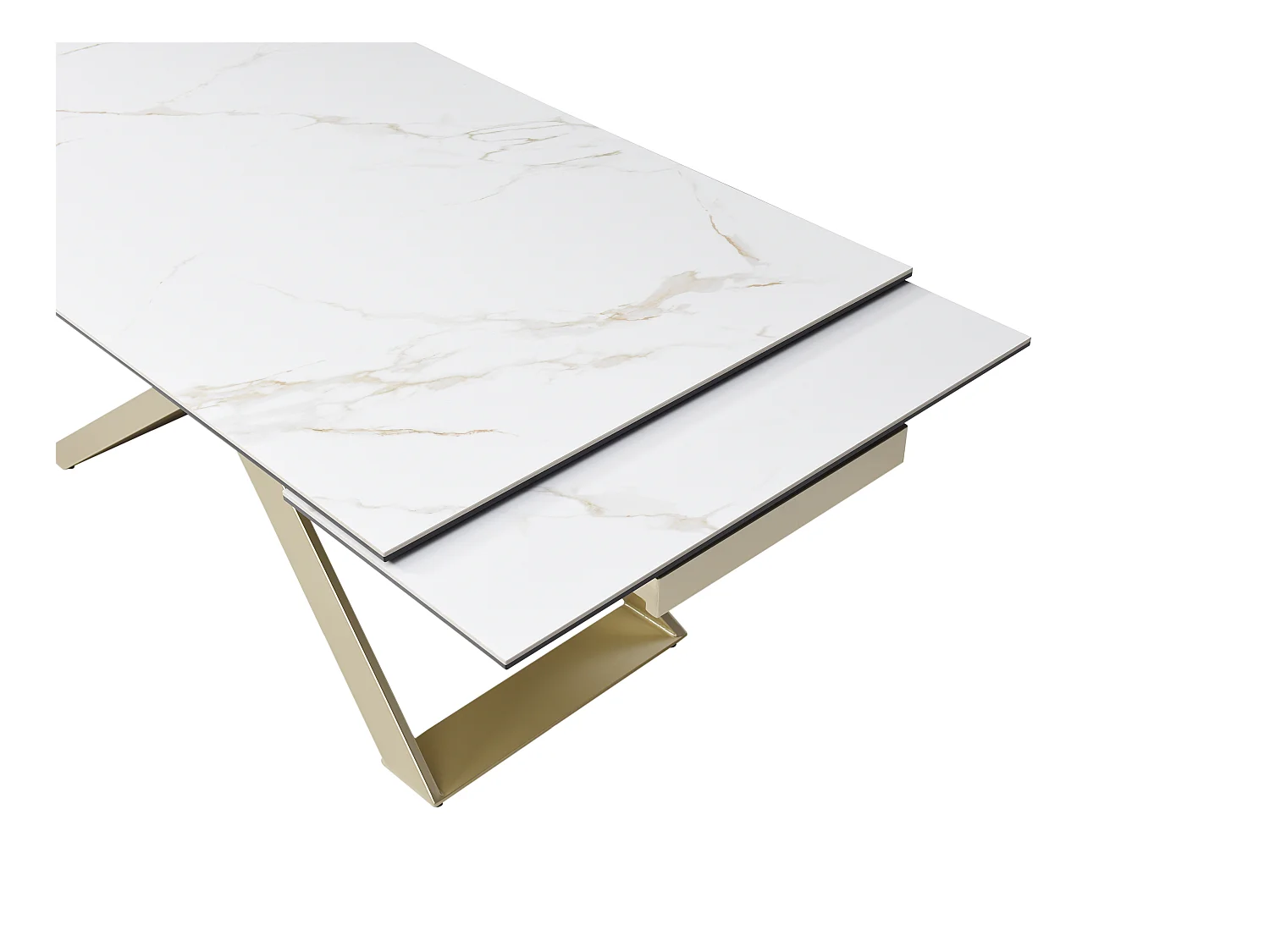 Table à manger extensible 6 à 10 personnes en céramique, verre trempé et métal - Effet marbre blanc et Doré - XERENA de Maison Céphy