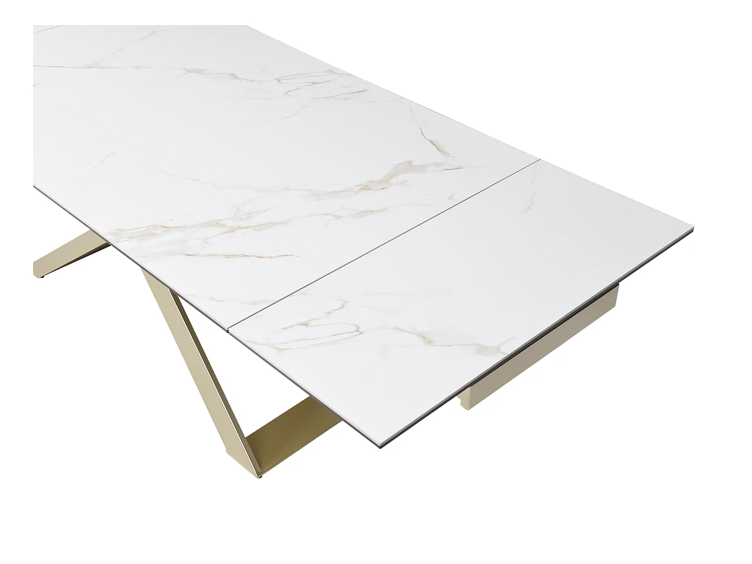 Table à manger extensible 6 à 10 personnes en céramique, verre trempé et métal - Effet marbre blanc et Doré - XERENA de Maison Céphy