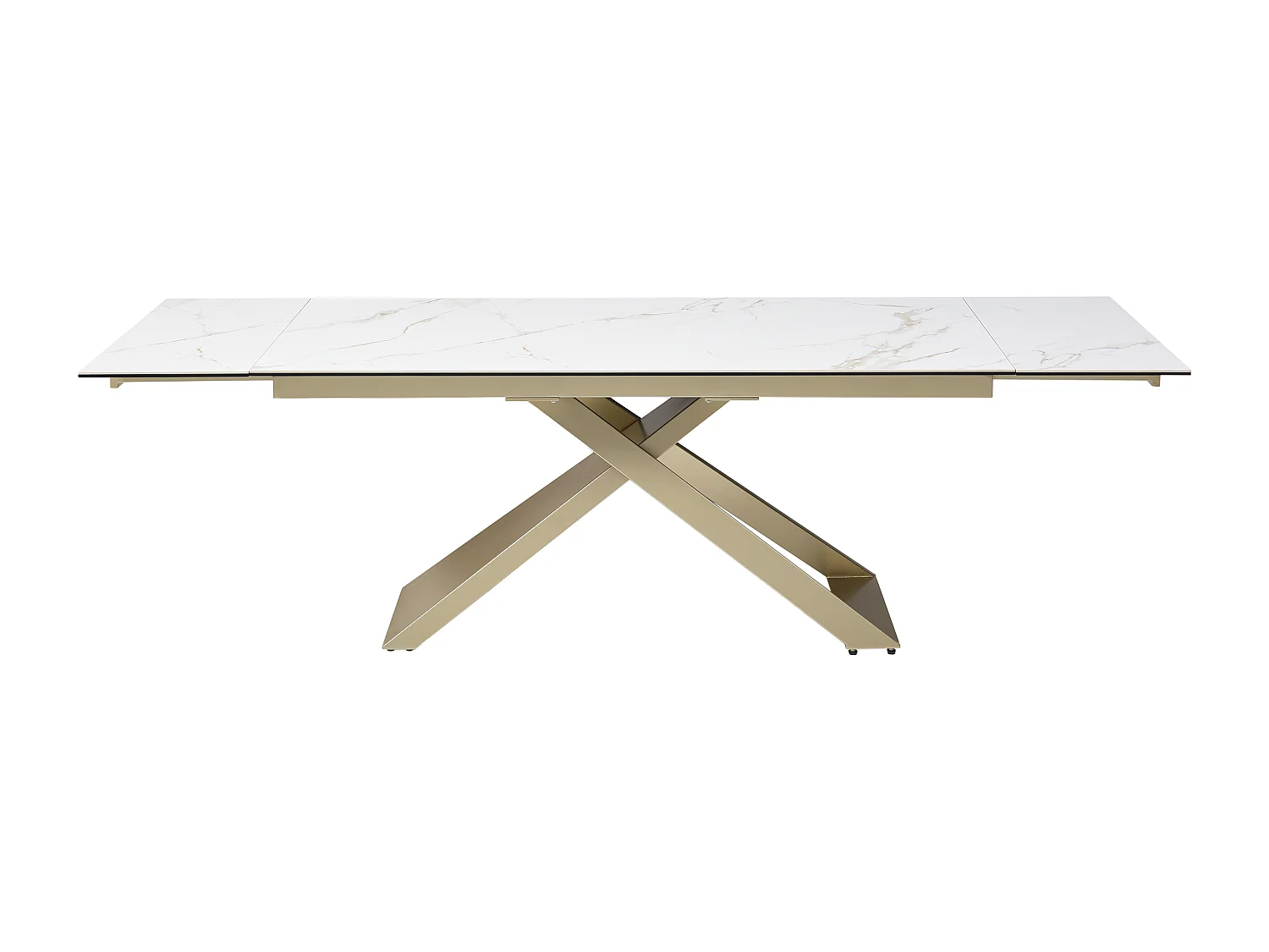Table à manger extensible 6 à 10 personnes en céramique, verre trempé et métal - Effet marbre blanc et Doré - XERENA de Maison Céphy