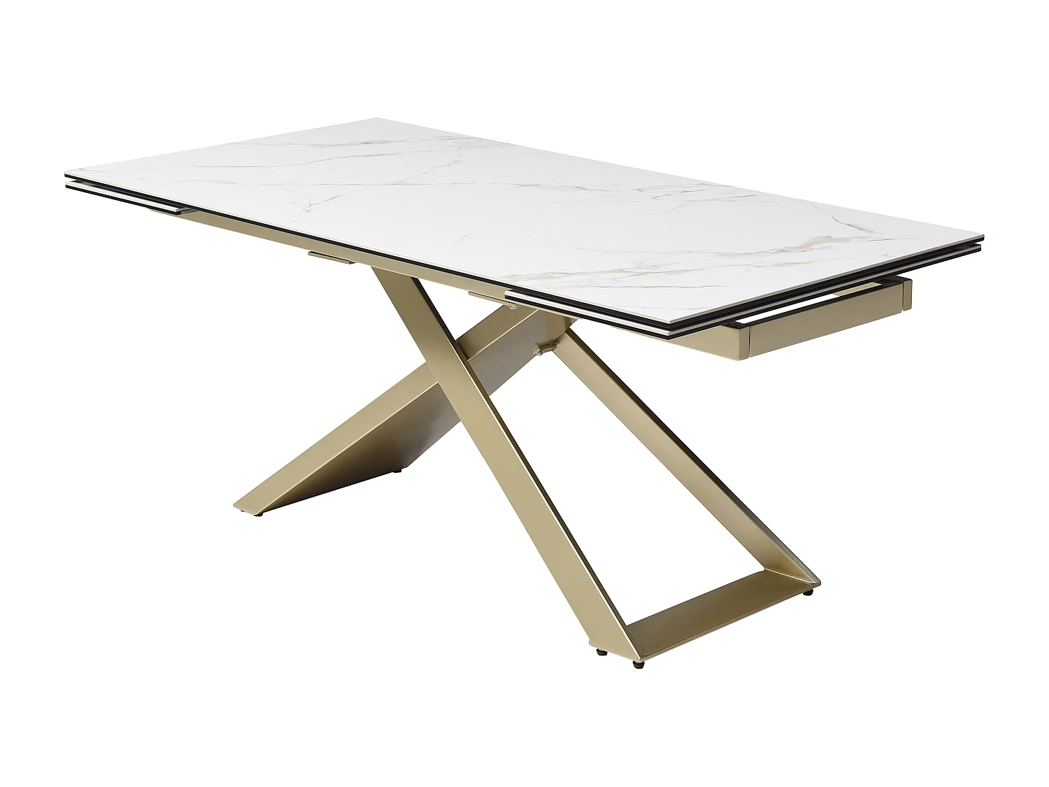 Table à manger extensible 6 à 10 personnes en céramique, verre trempé et métal - Effet marbre blanc et Doré - XERENA de Maison Céphy