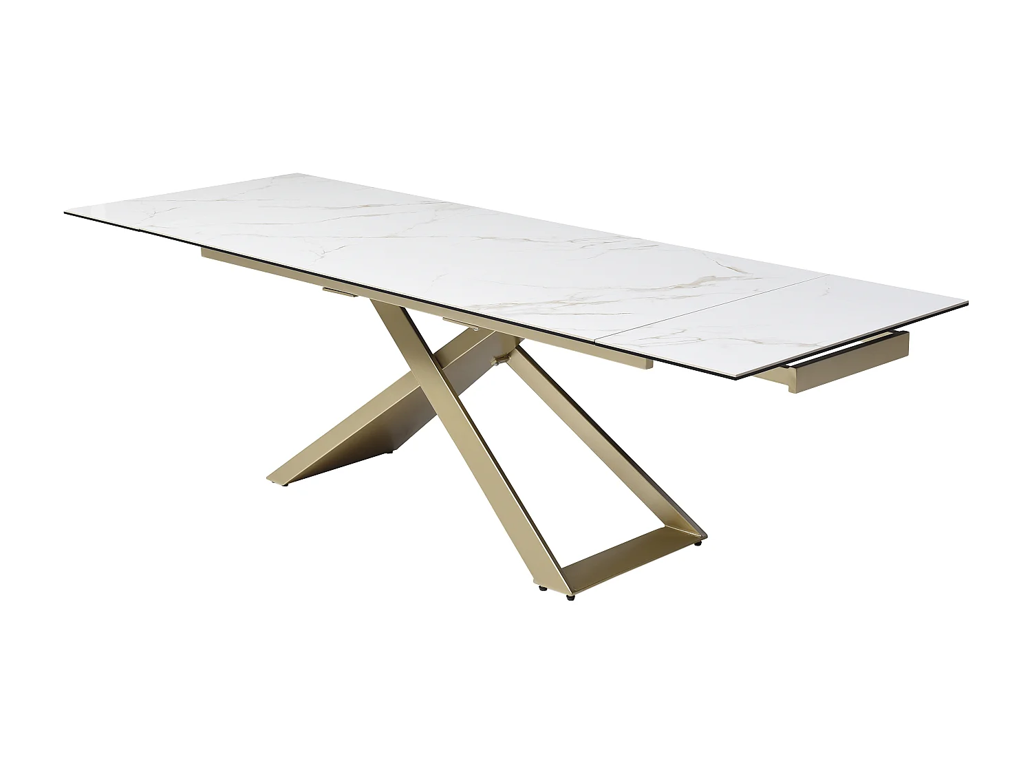 Table à manger extensible 6 à 10 personnes en céramique, verre trempé et métal - Effet marbre blanc et Doré - XERENA de Maison Céphy