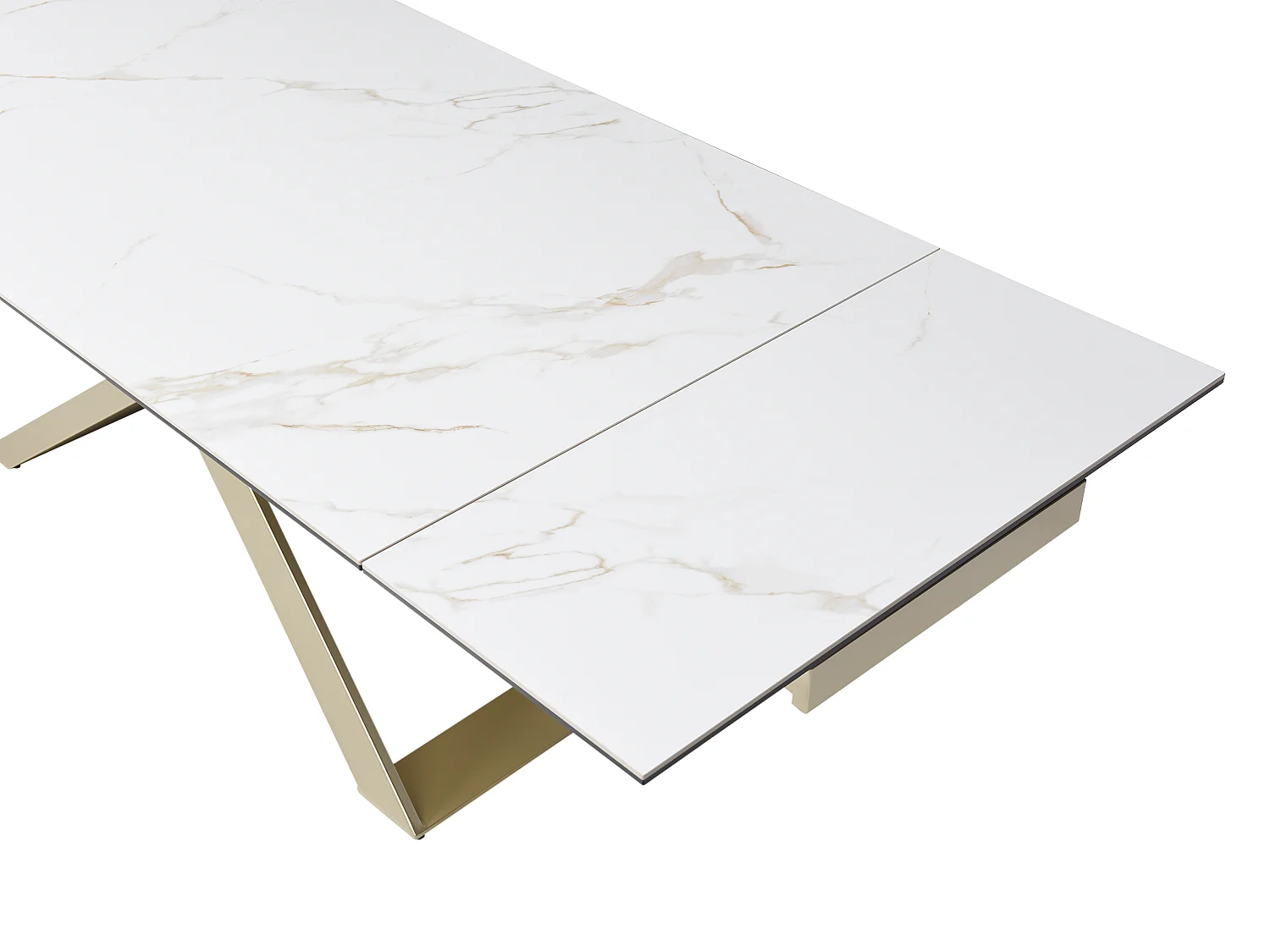 Table à manger extensible 6 à 10 personnes en céramique, verre trempé et métal - Effet marbre blanc et Doré - XERENA de Maison Céphy