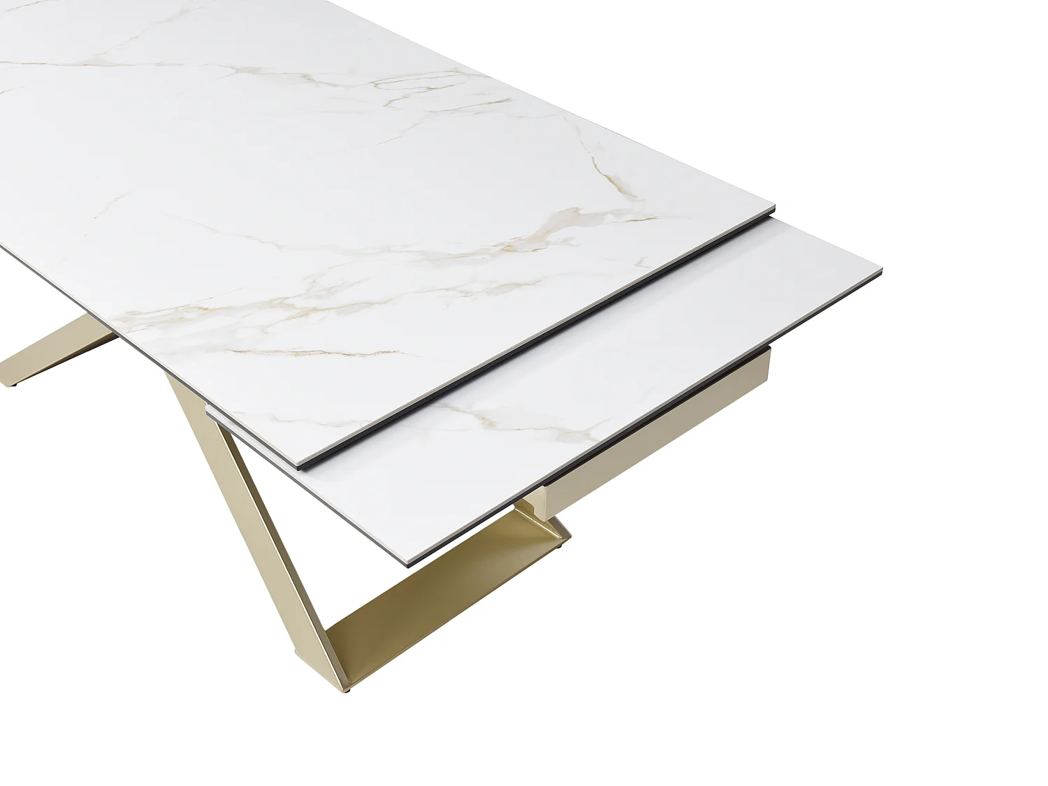 Table à manger extensible 6 à 10 personnes en céramique, verre trempé et métal - Effet marbre blanc et Doré - XERENA de Maison Céphy