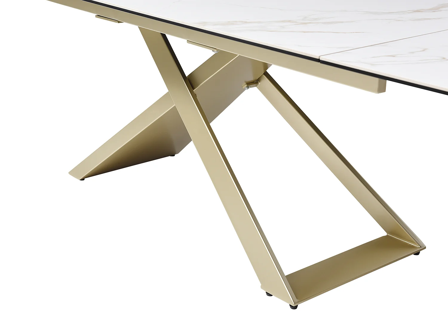 Table à manger extensible 6 à 10 personnes en céramique, verre trempé et métal - Effet marbre blanc et Doré - XERENA de Maison Céphy