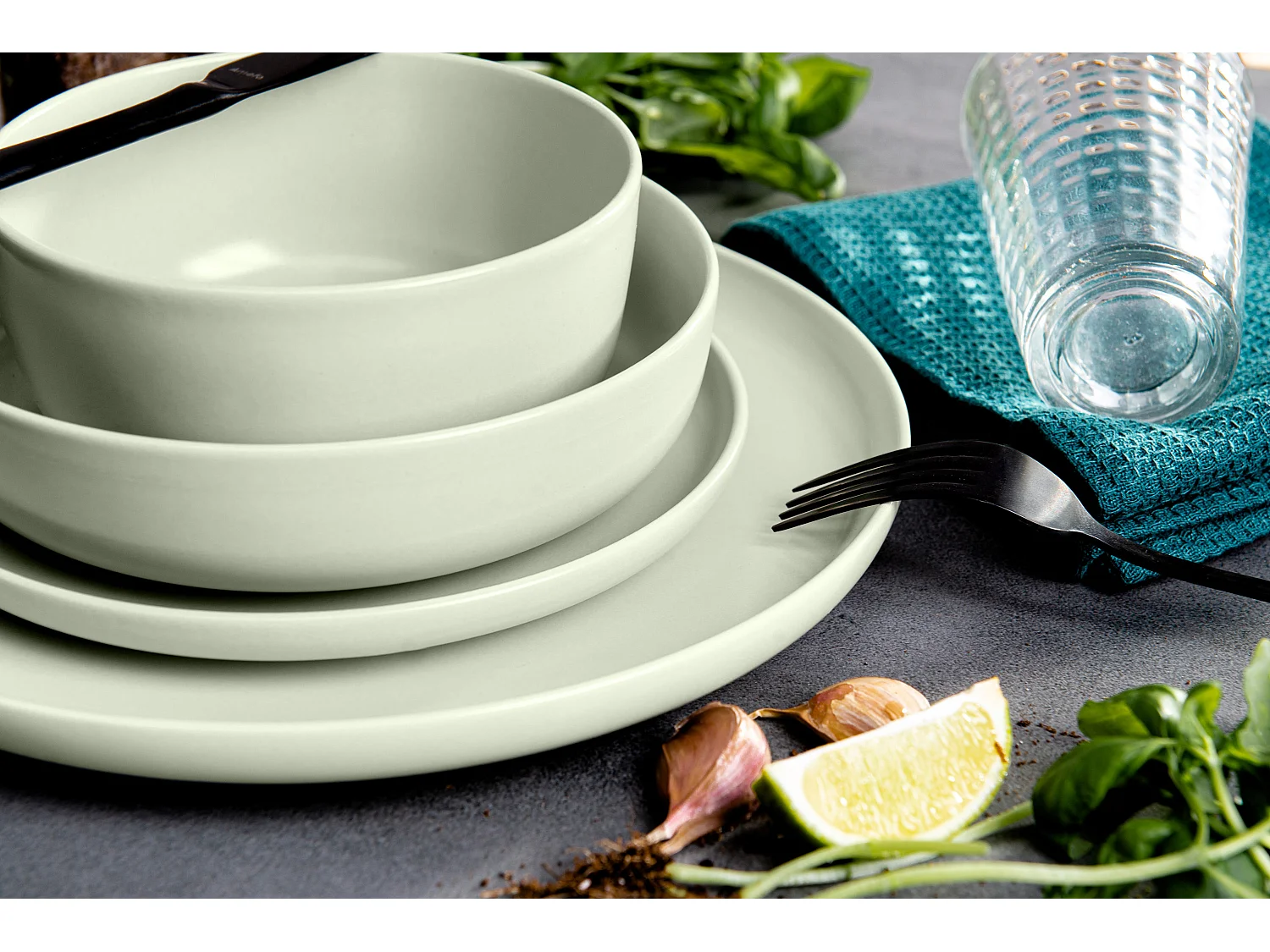 Schüssel-Set 6 Personen 6-tlg - beige/grün/grau - VICTO