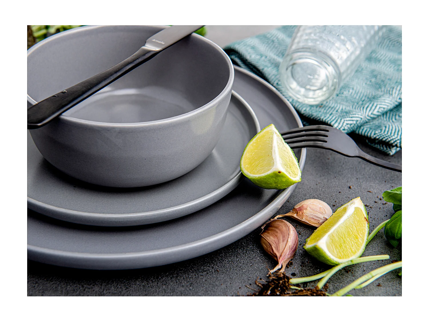 Schüssel-Set 6 Personen 6-tlg - Grau - VICTO