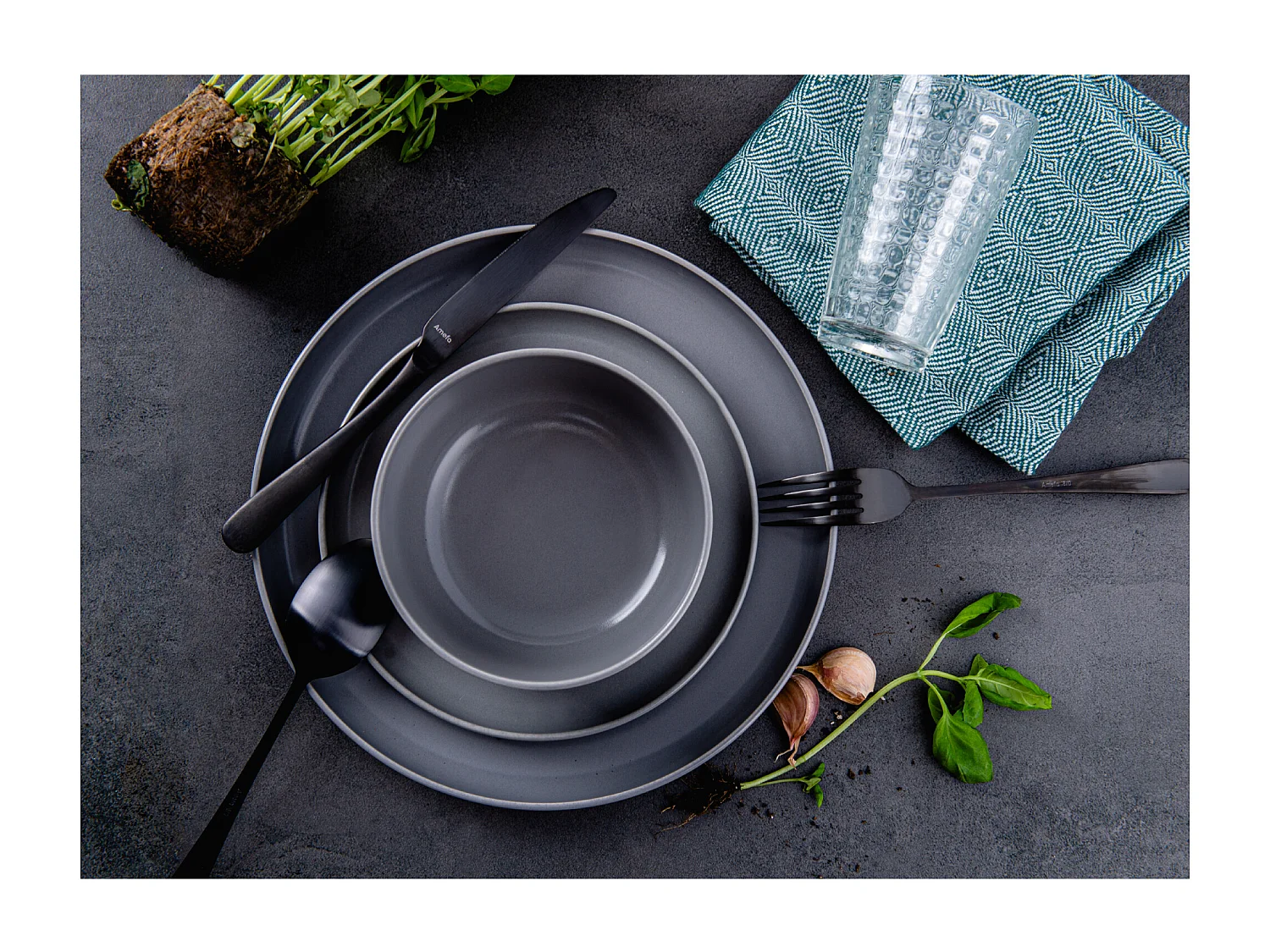 Schüssel-Set 6 Personen 6-tlg - Grau - VICTO