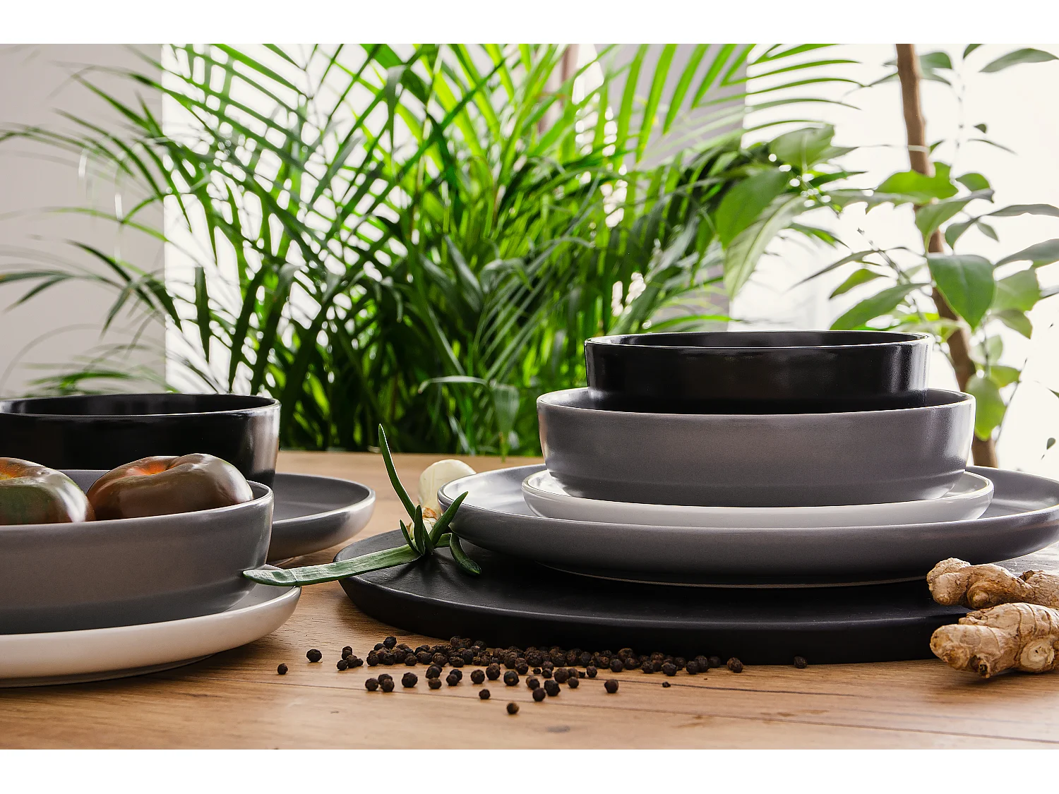 Tafelservice 6 Personen 24-tlg - Weiß, Schwarz, Grau - VICTO