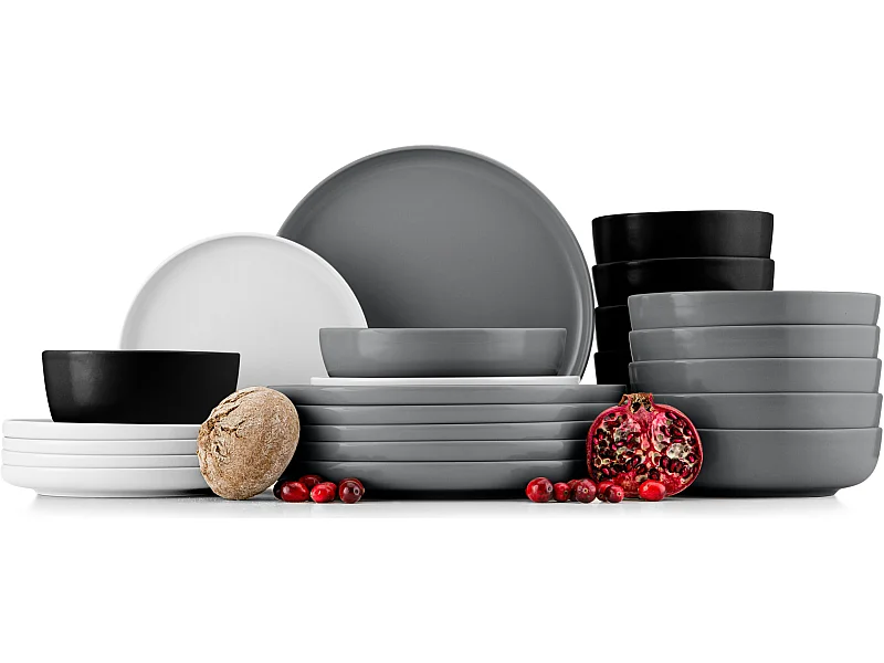 Tafelservice 6 Personen 24-tlg - Weiß, Schwarz, Grau - VICTO