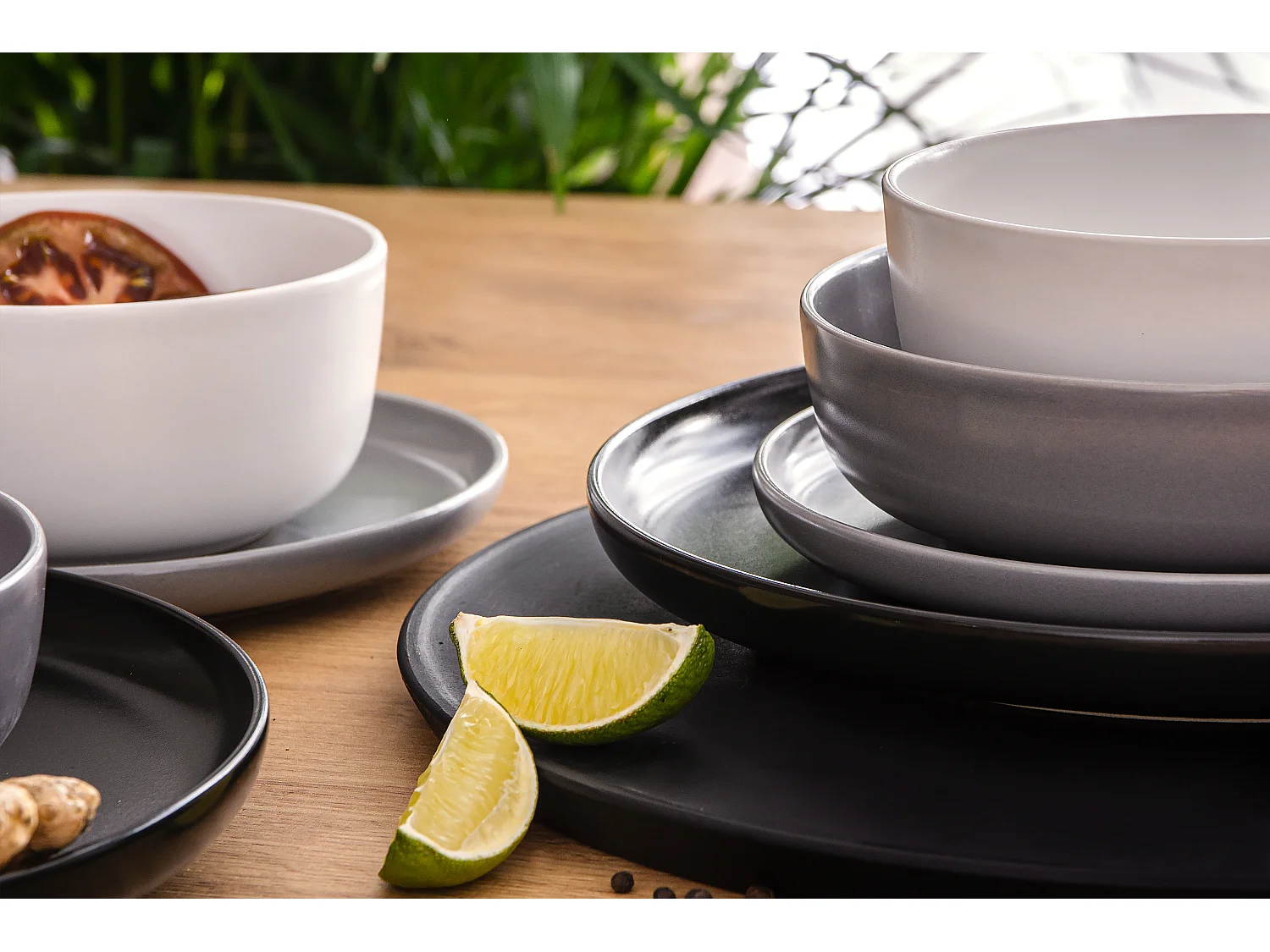 Tafelservice 6 Personen 24-tlg - Weiß, Schwarz, Grau - VICTO