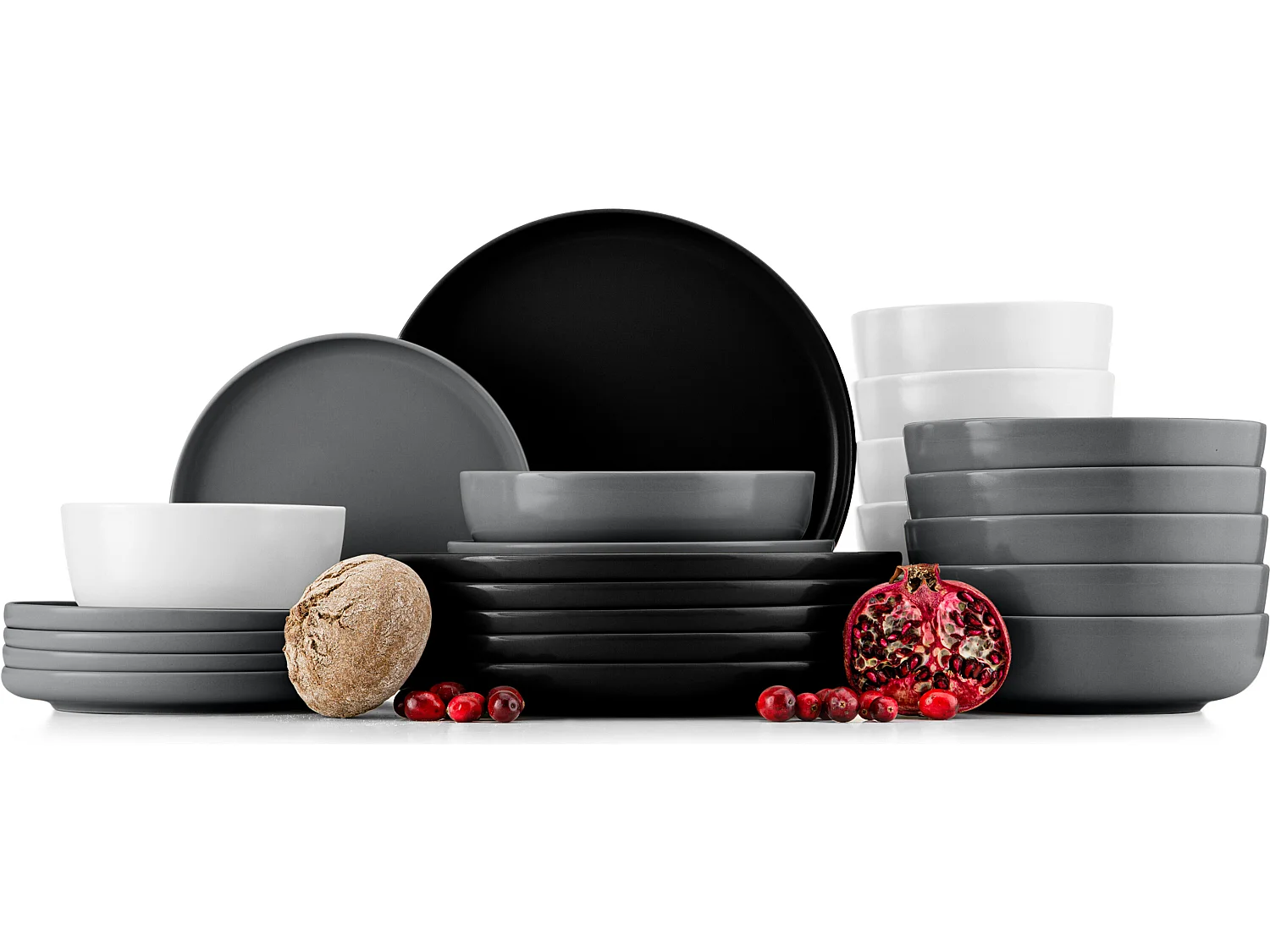 Tafelservice 6 Personen 24-tlg - Weiß, Schwarz, Grau - VICTO