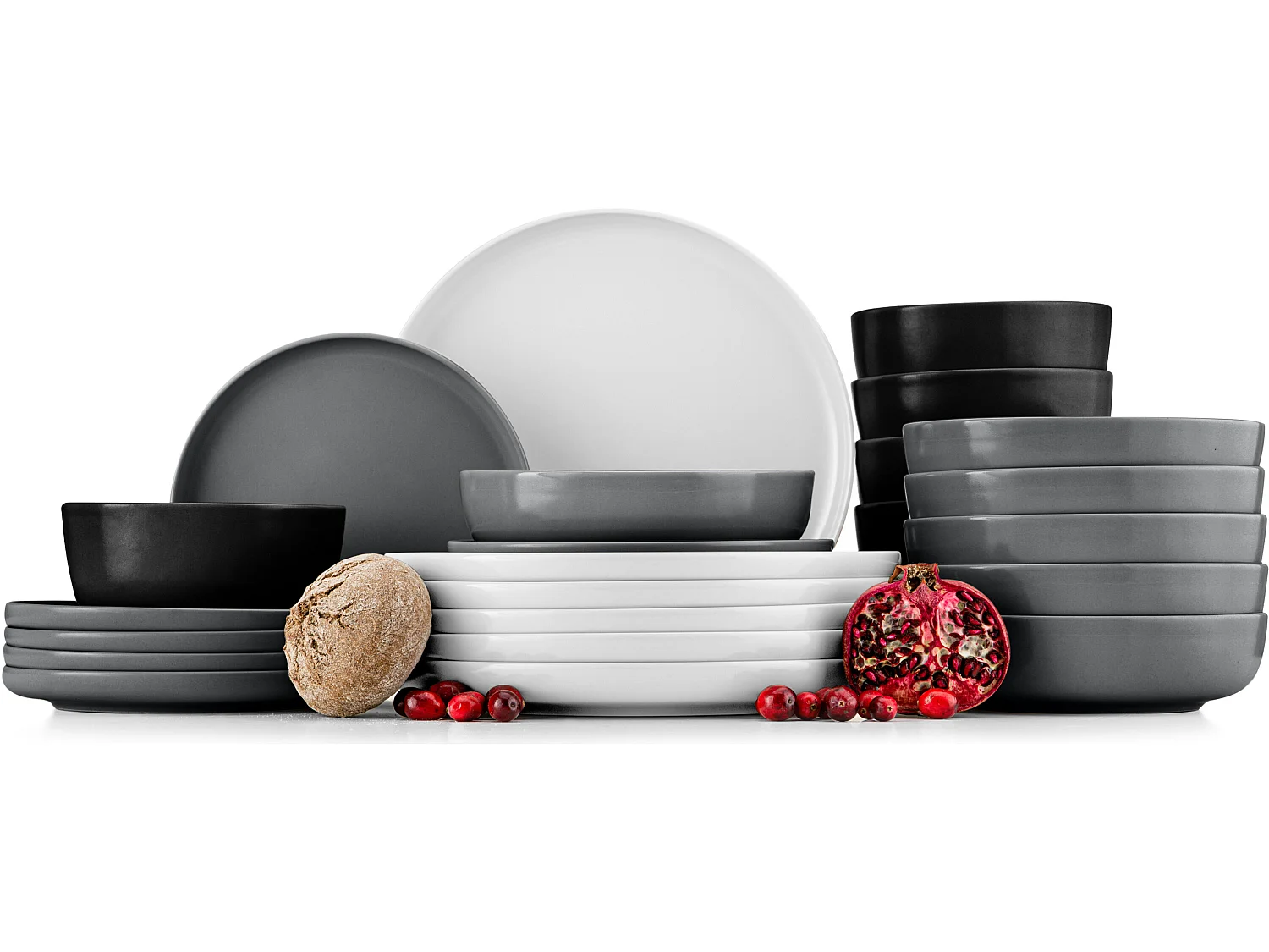 Tafelservice 6 Personen 24-tlg - Weiß, Schwarz, Grau - VICTO
