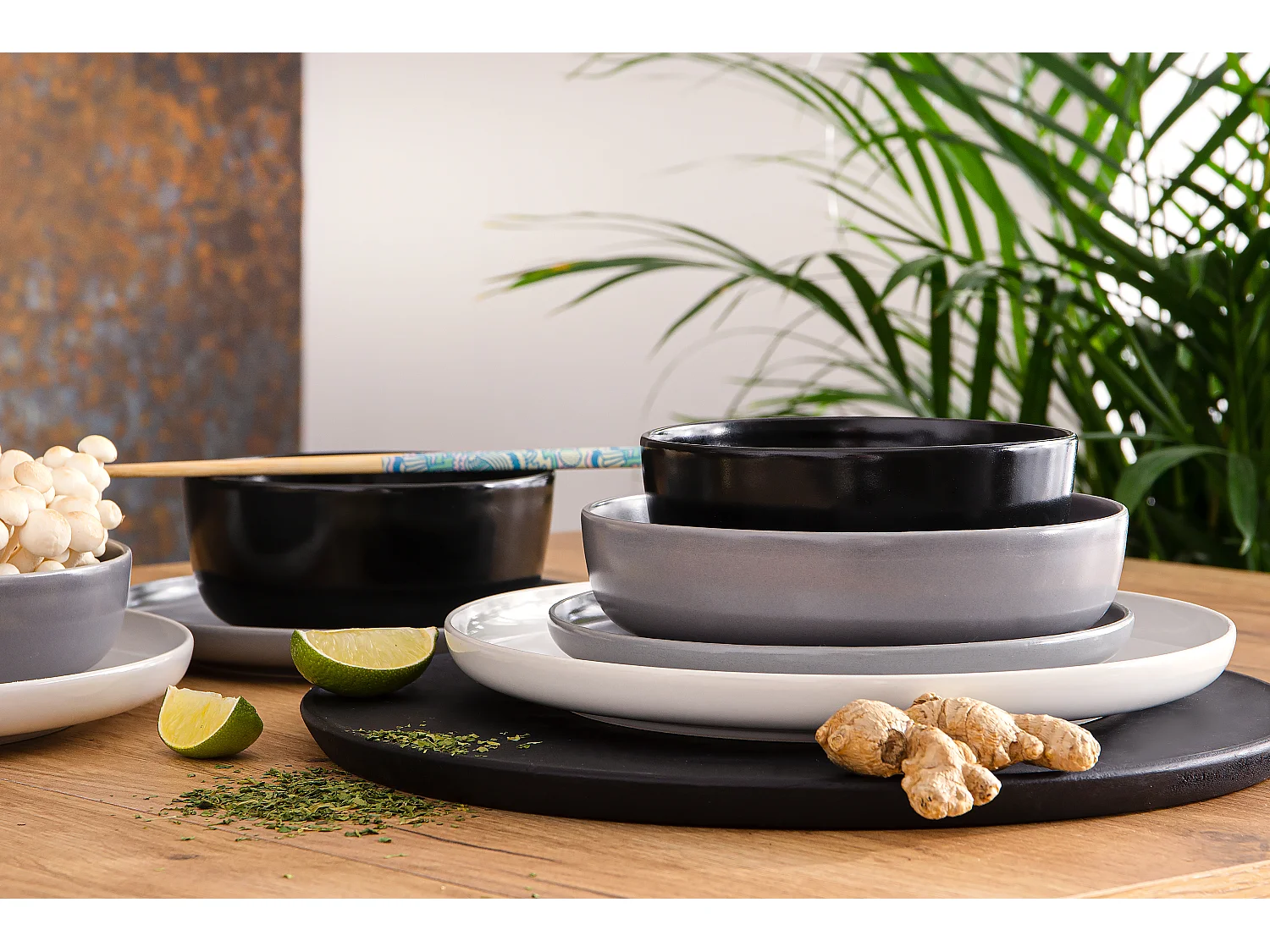 Tafelservice 6 Personen 24-tlg - Weiß, Schwarz, Grau - VICTO