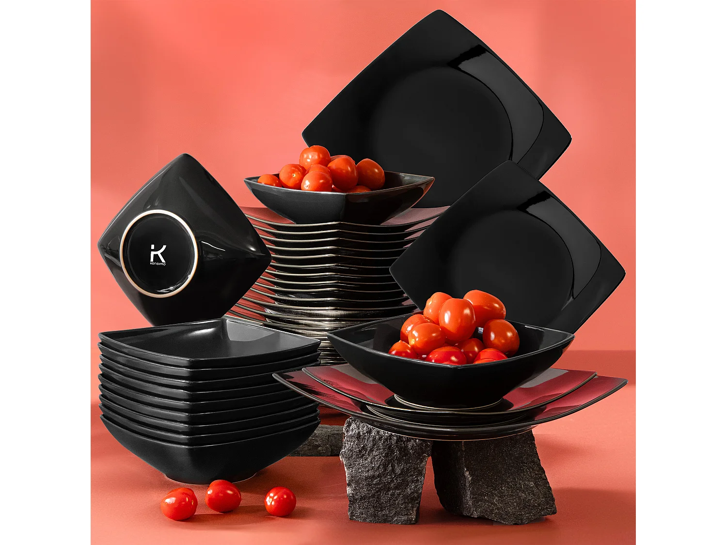 Tafelservice für 12 Personen (36 Stück) Mikrowellengeeignet - Keramik - Schwarz - EPIRI