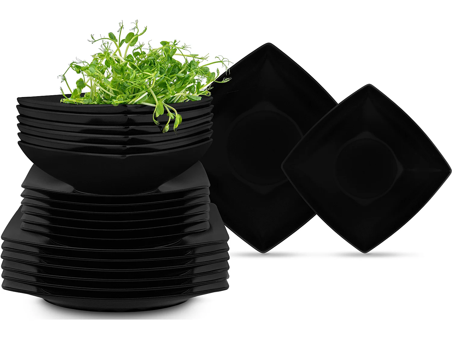 Tafelservice für 6 Personen (18el) Mikrowellengeeignet - Keramik - Schwarz - EPIRI