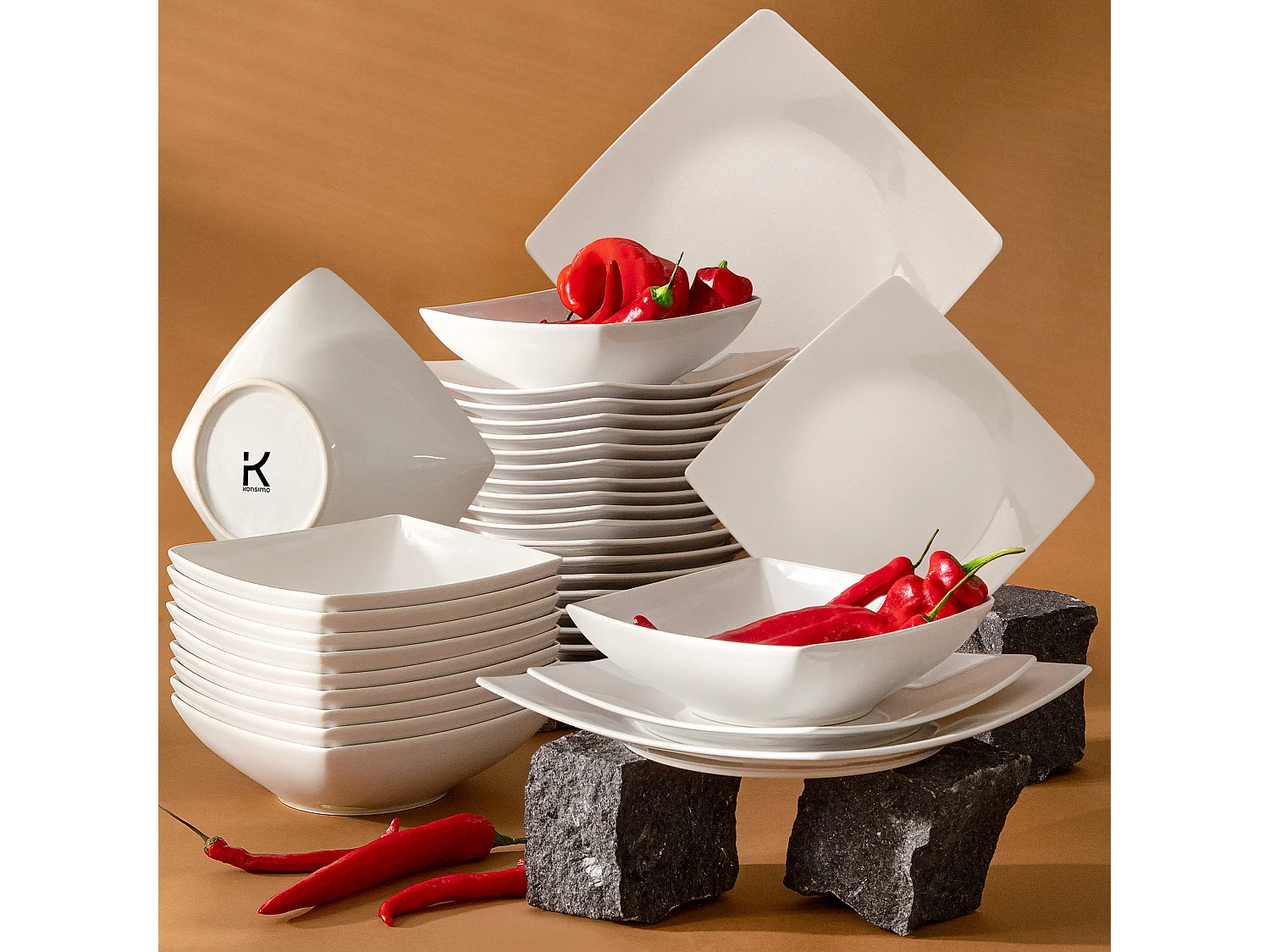 Tafelservice für 12 Personen (36 Stück) Mikrowellengeeignet - Keramik - Weiß - EPIRI