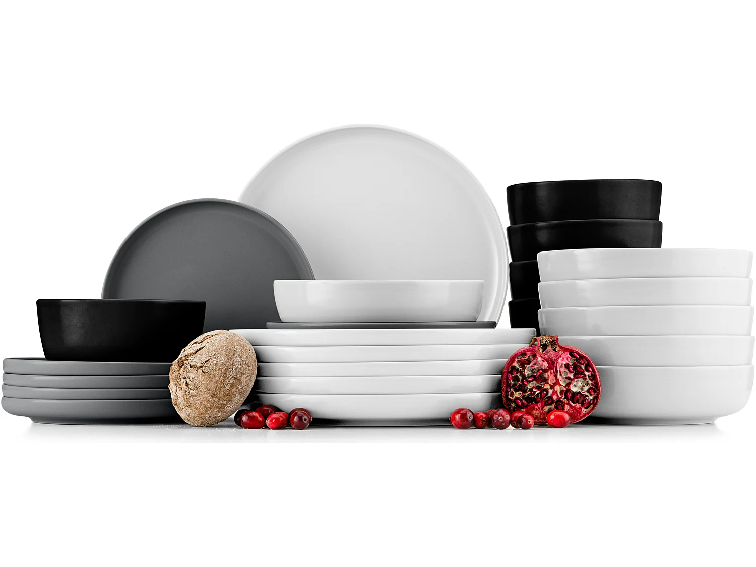 Tafelservice 6 Personen 24-tlg - Weiß, Schwarz, Grau - VICTO