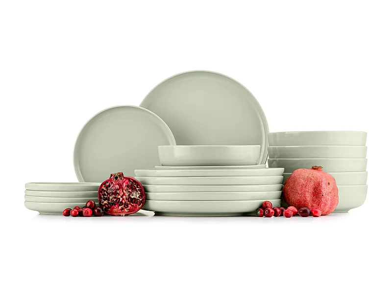 Tafelservice 6 Personen 18-tlg - matt beige mit Grautönen - VICTO