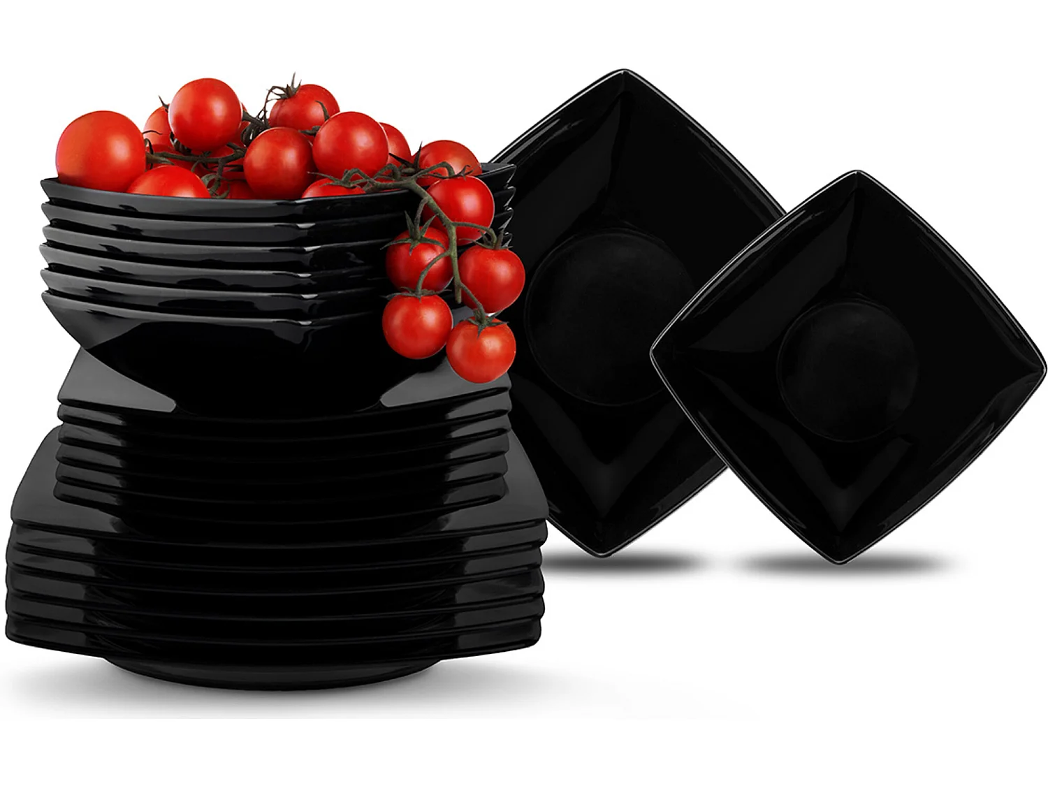 Tafelservice für 6 Personen (18el) Mikrowellengeeignet - Keramik - Schwarz - EPIRI