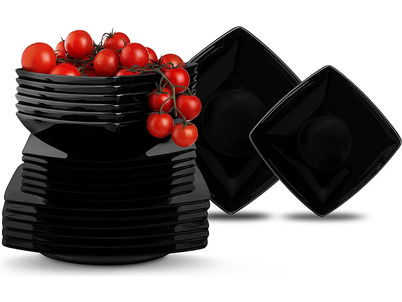 Tafelservice für 6 Personen (18el) Mikrowellengeeignet - Keramik - Schwarz - EPIRI