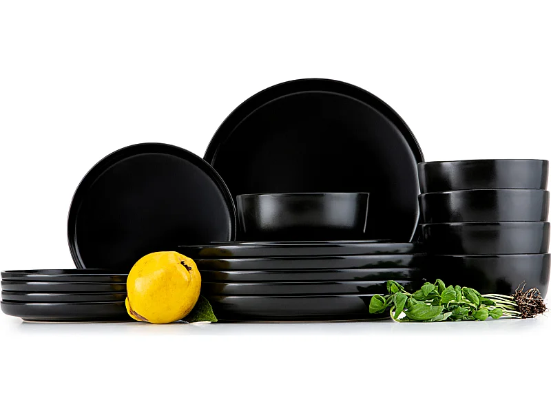 Tafelservice und Schüssel 18-tlg - Schwarz - VICTO