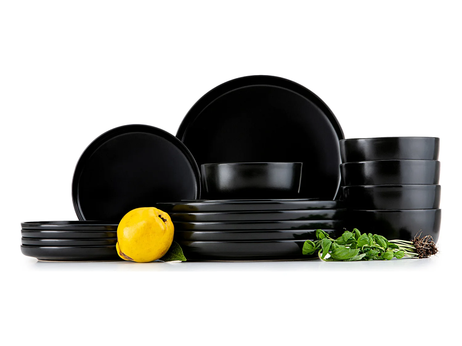 Tafelservice und Schüssel 18-tlg - Schwarz - VICTO