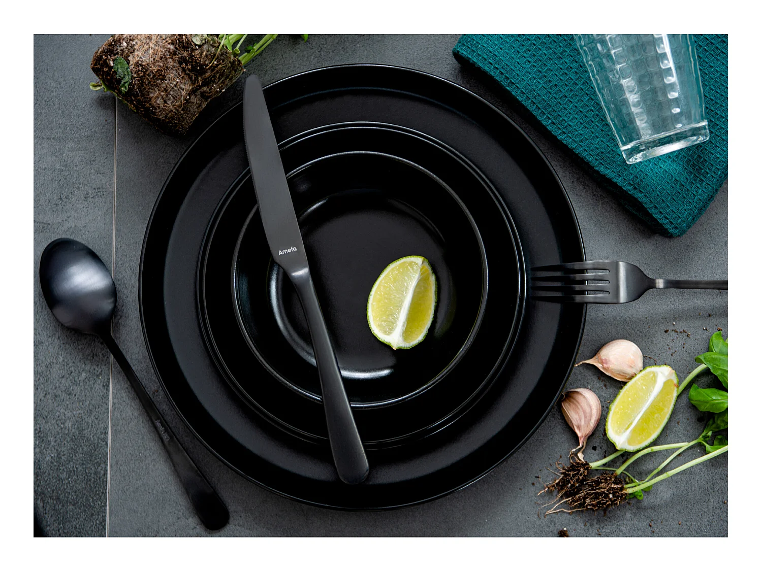 Tafelservice und Schüssel 18-tlg - Schwarz - VICTO