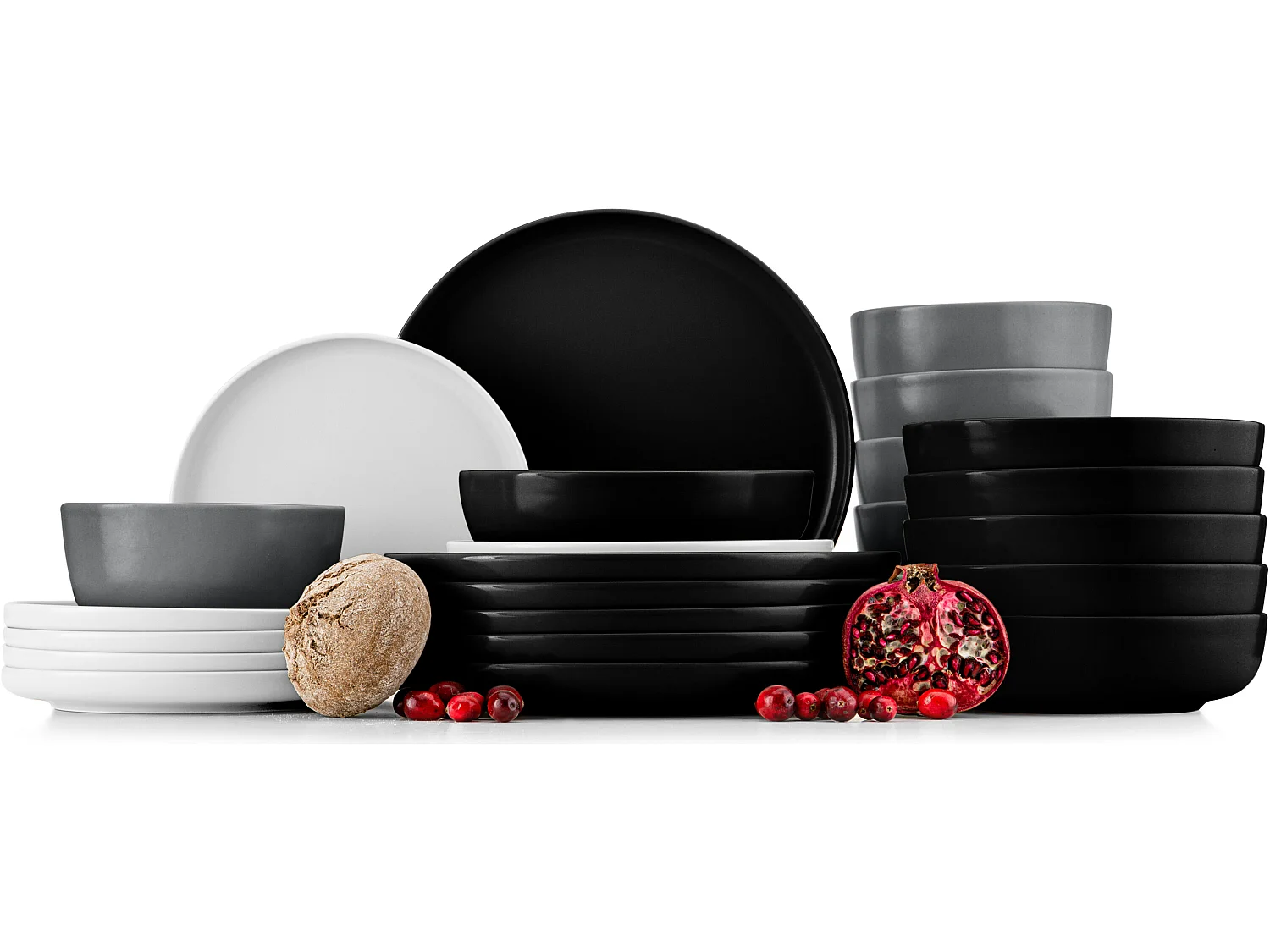 Tafelservice 6 Personen 24-tlg - Weiß, Schwarz, Grau - VICTO