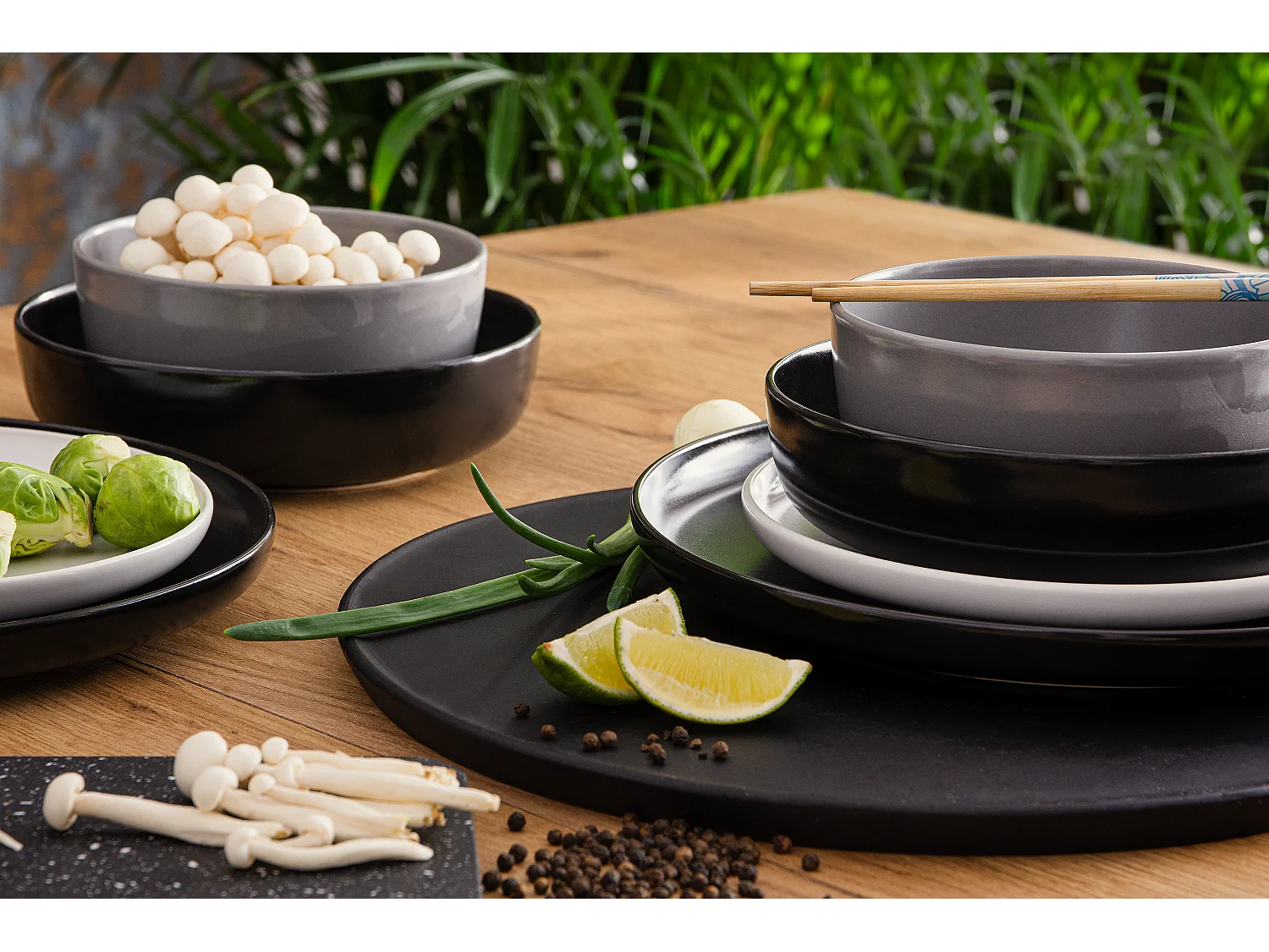 Tafelservice 6 Personen 24-tlg - Weiß, Schwarz, Grau - VICTO