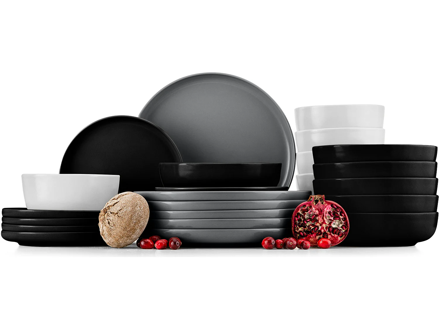 Tafelservice 6 Personen 24-tlg - Weiß, Schwarz, Grau - VICTO