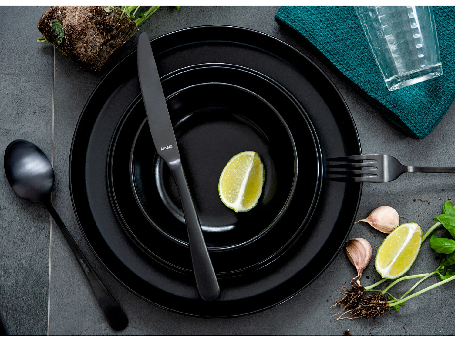 Tafelservice 6 Personen 24-tlg - Schwarz - VICTO